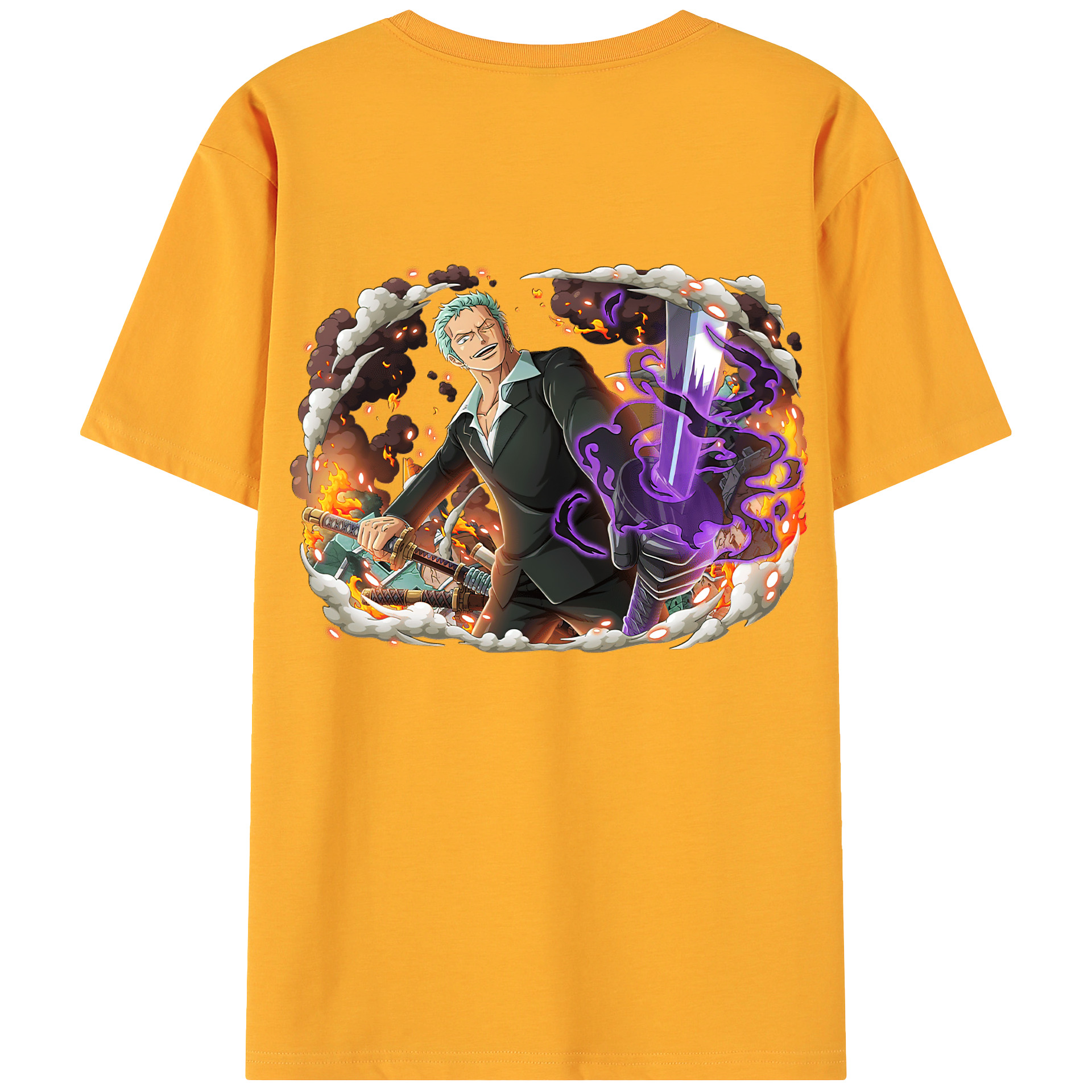 ワンピース ロロノア・ゾロ ONE PIECE Roronoa Zoro 綿100％ メンズ半袖Tシャツ（バックプリント） 通気性