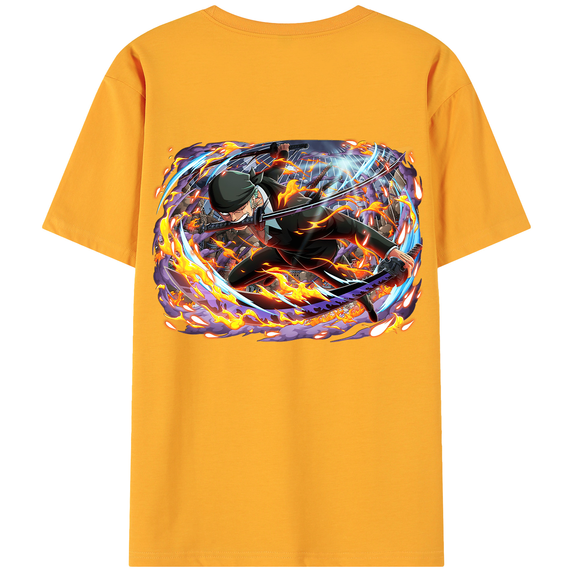 ワンピース ロロノア・ゾロ ONE PIECE Roronoa Zoro 綿100％ メンズ半袖Tシャツ（バックプリント） 通気性