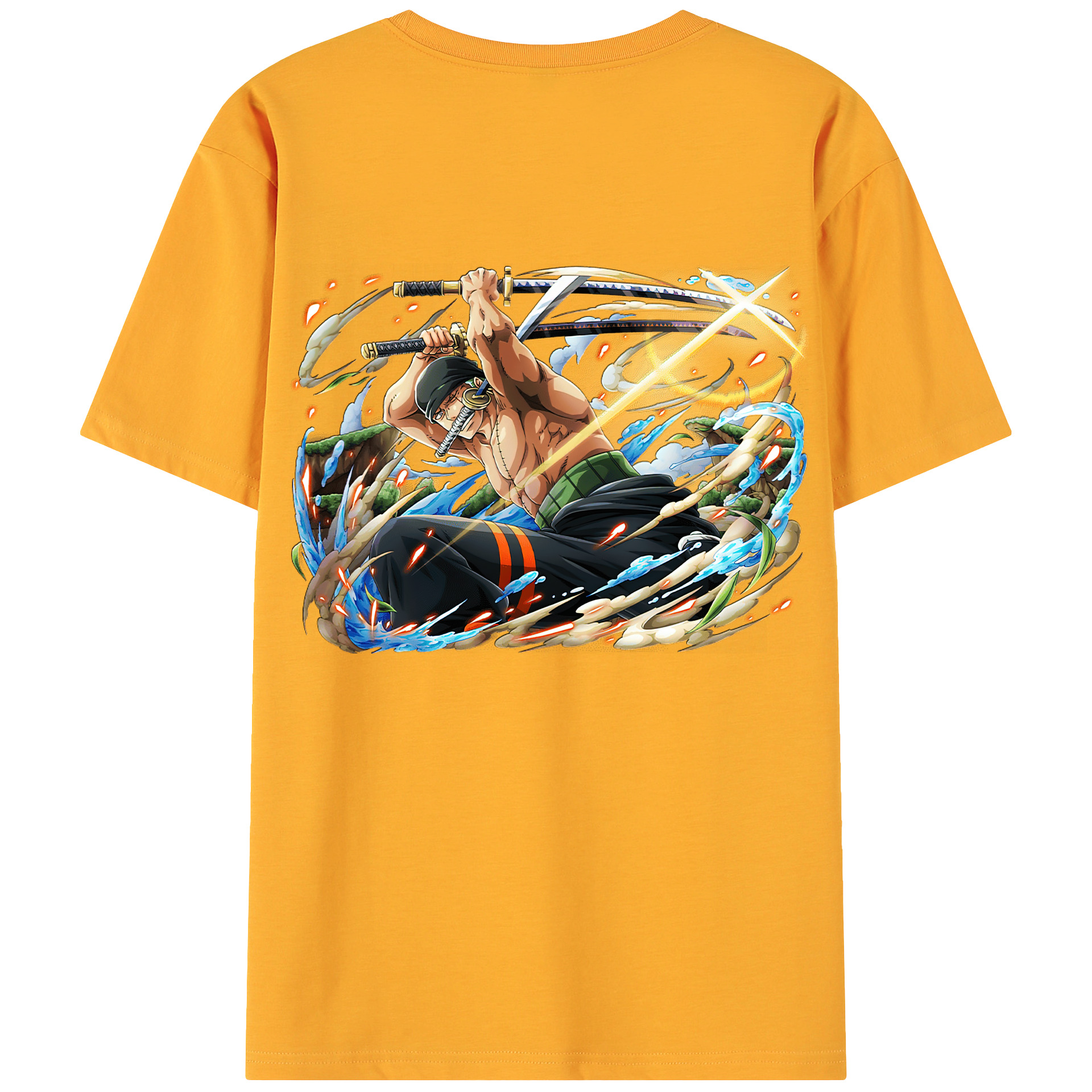 ワンピース ロロノア・ゾロ ONE PIECE Roronoa Zoro 綿100％ メンズ半袖Tシャツ（バックプリント） 通気性