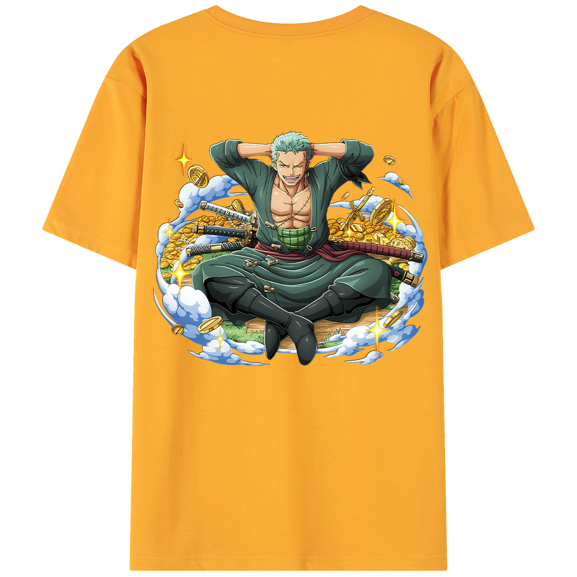 ワンピース ロロノア・ゾロ ONE PIECE Roronoa Zoro 綿100％ メンズ半袖Tシャツ（バックプリント） 通気性