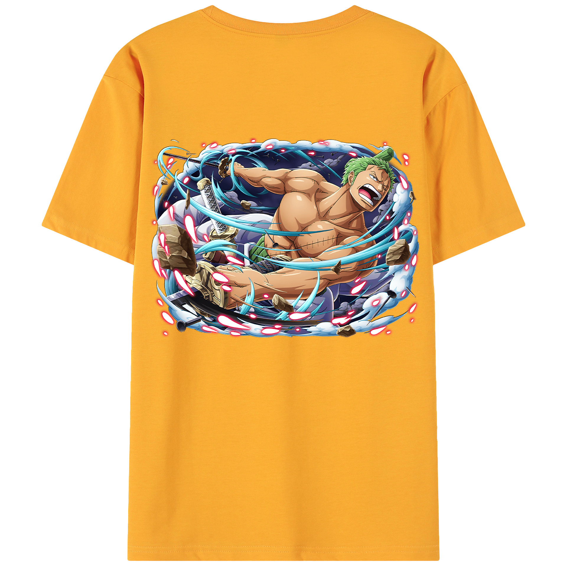 ワンピース ロロノア・ゾロ ONE PIECE Roronoa Zoro 綿100％ メンズ半袖Tシャツ（バックプリント） 通気性