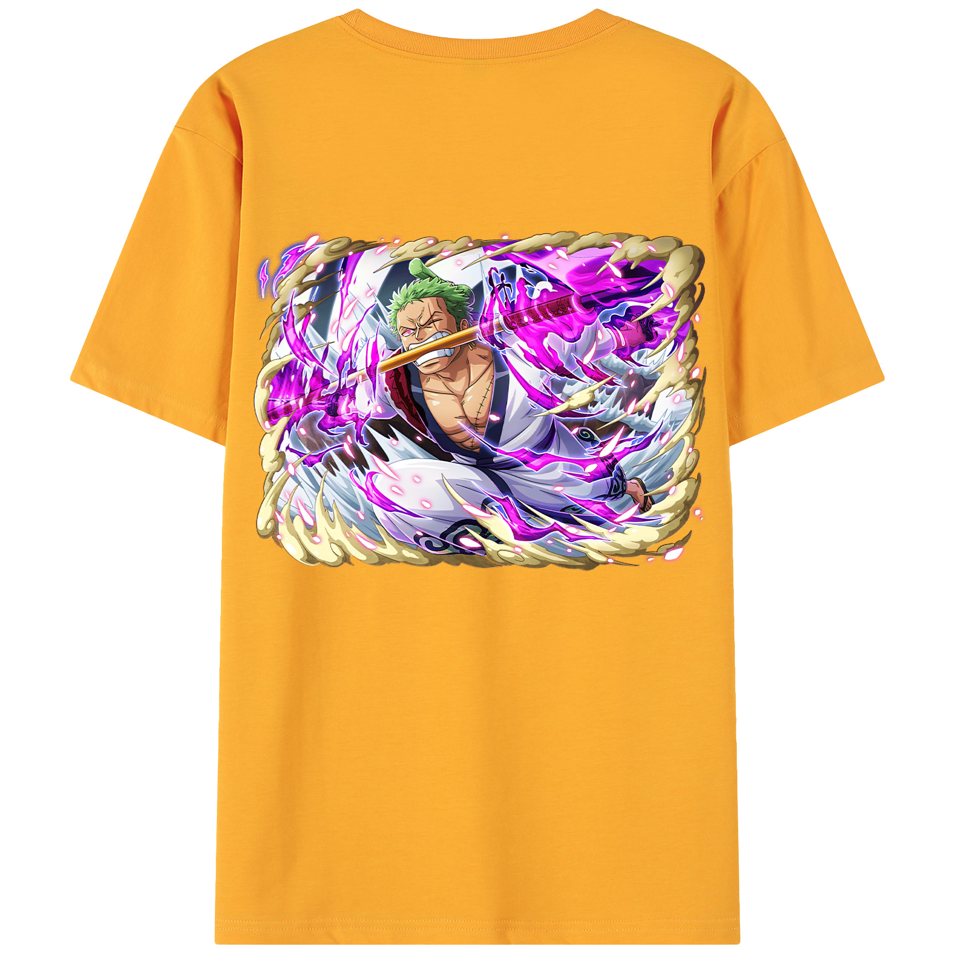 ワンピース ロロノア・ゾロ ONE PIECE Roronoa Zoro 綿100％ メンズ半袖Tシャツ（バックプリント） 通気性