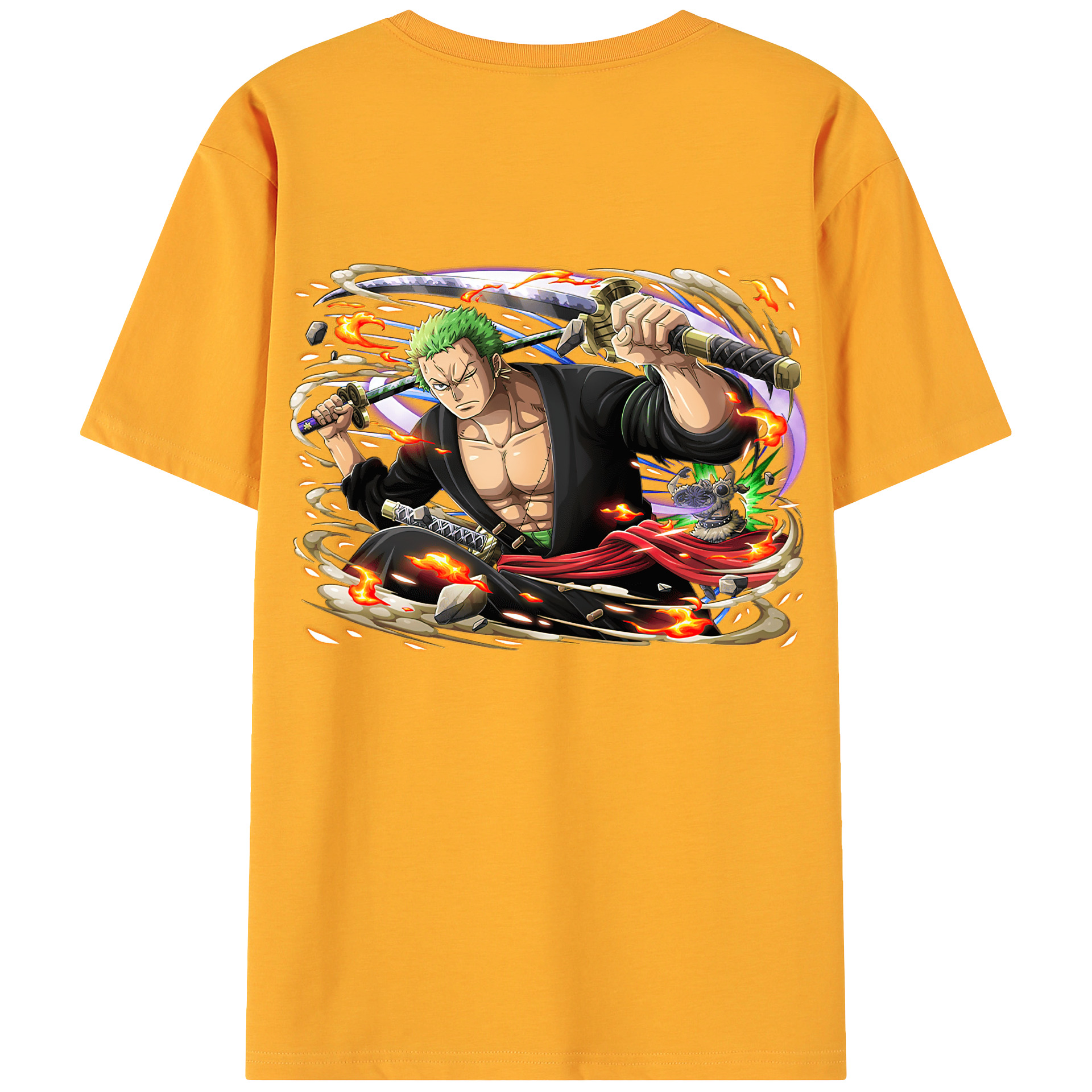ワンピース ロロノア・ゾロ ONE PIECE Roronoa Zoro 綿100％ メンズ半袖Tシャツ（バックプリント） 通気性