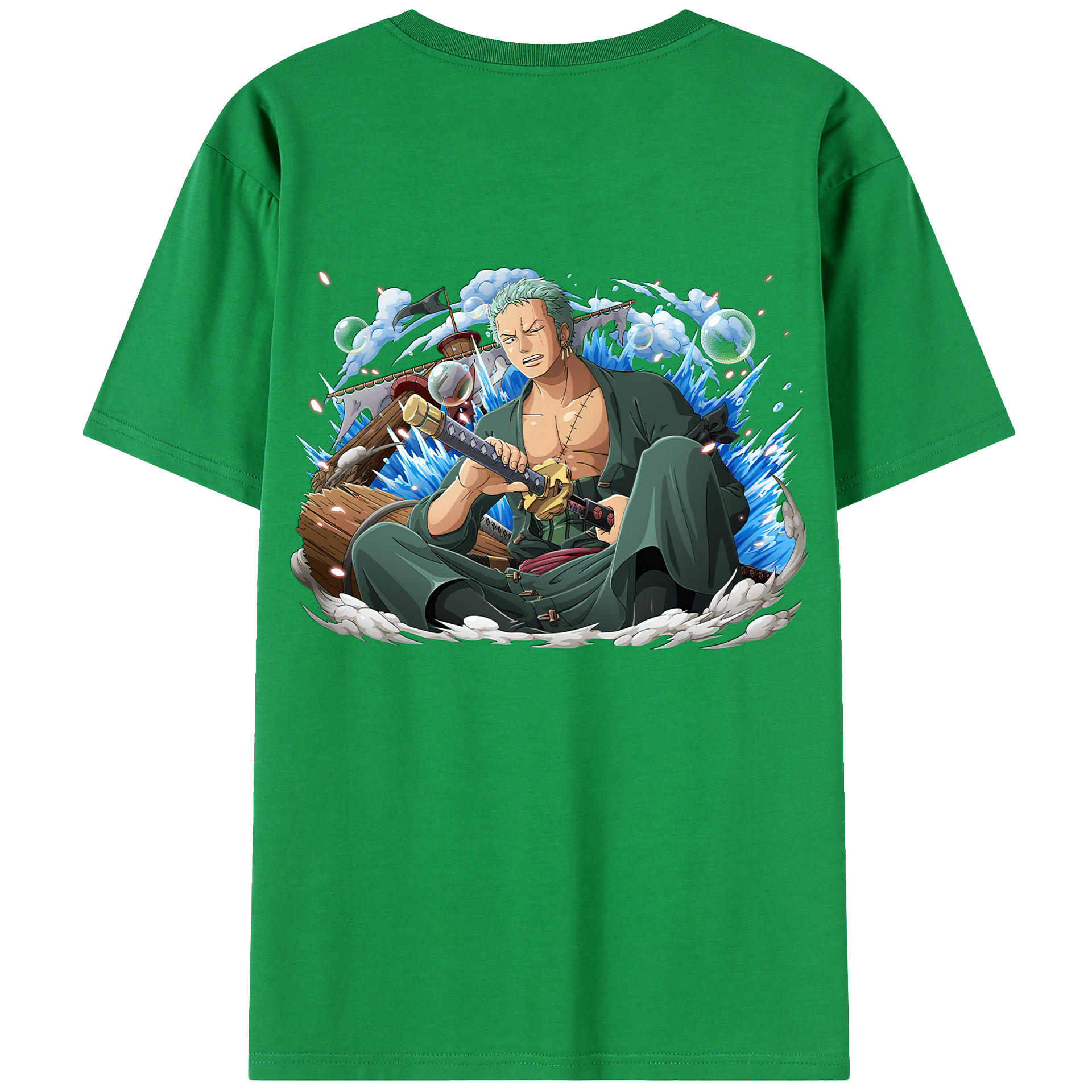 ワンピース ロロノア・ゾロ ONE PIECE Roronoa Zoro 綿100％ メンズ半袖Tシャツ（バックプリント） 通気性