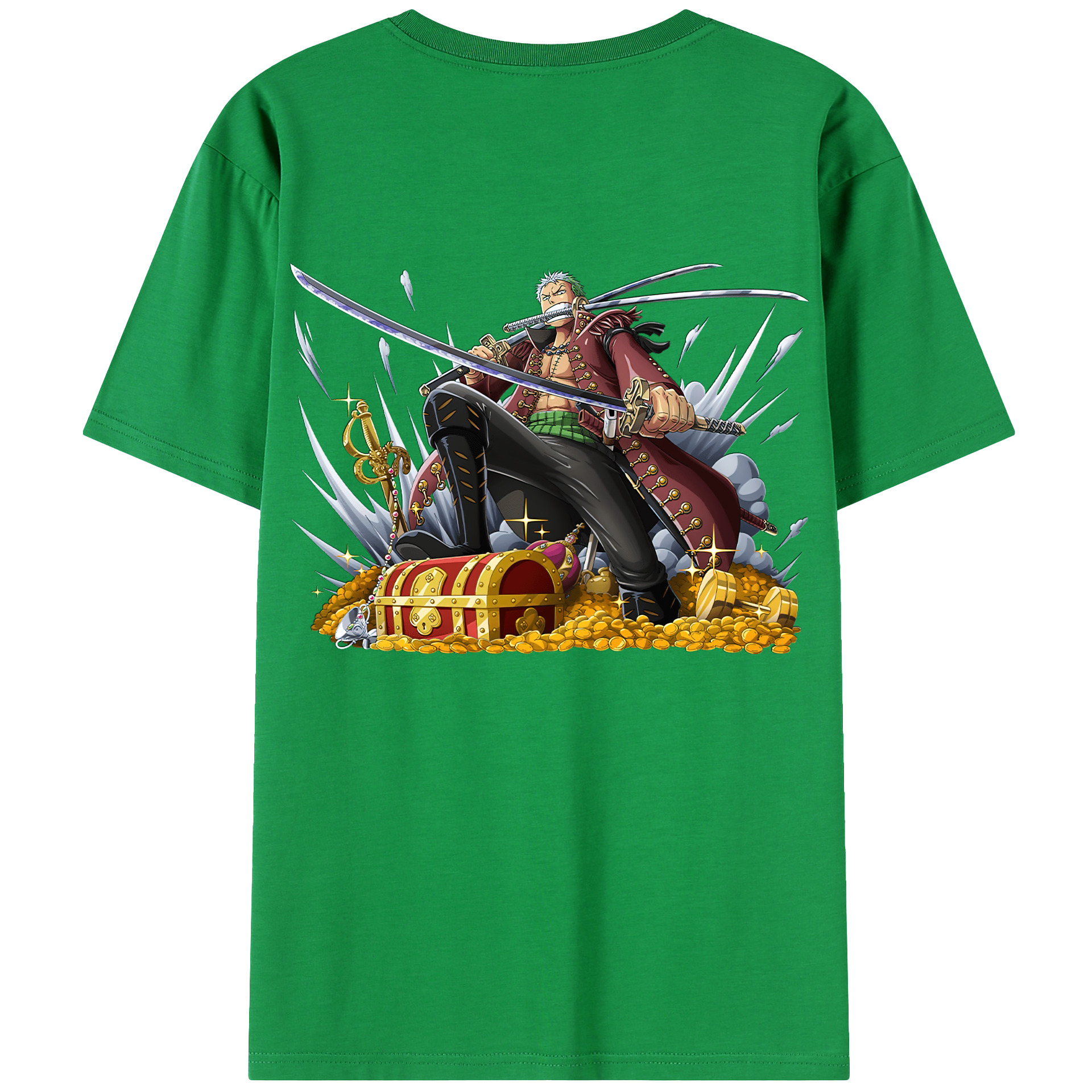ワンピース ロロノア・ゾロ ONE PIECE Roronoa Zoro 綿100％ メンズ半袖Tシャツ（バックプリント） 通気性