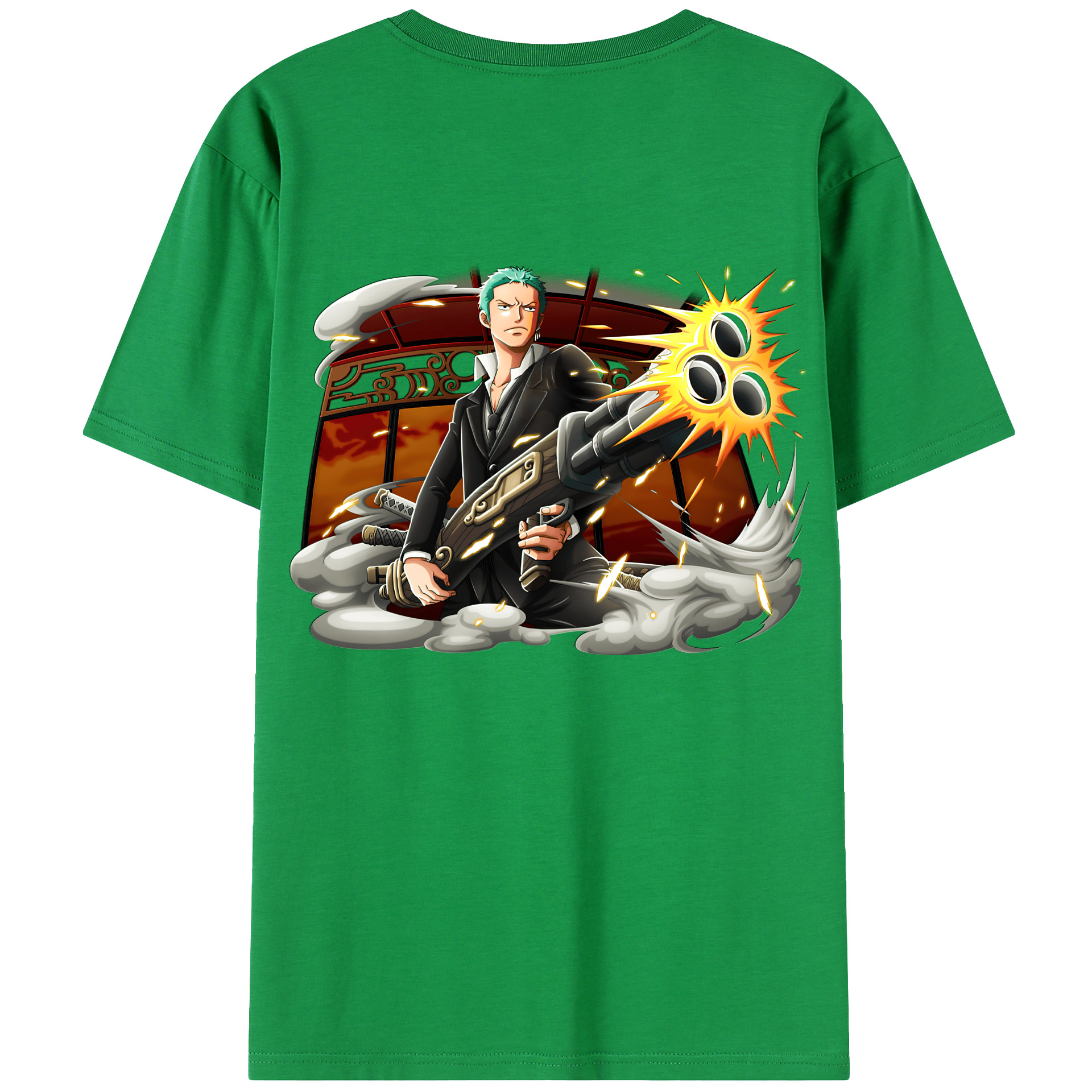 ワンピース ロロノア・ゾロ ONE PIECE Roronoa Zoro 綿100％ メンズ半袖Tシャツ（バックプリント） 通気性
