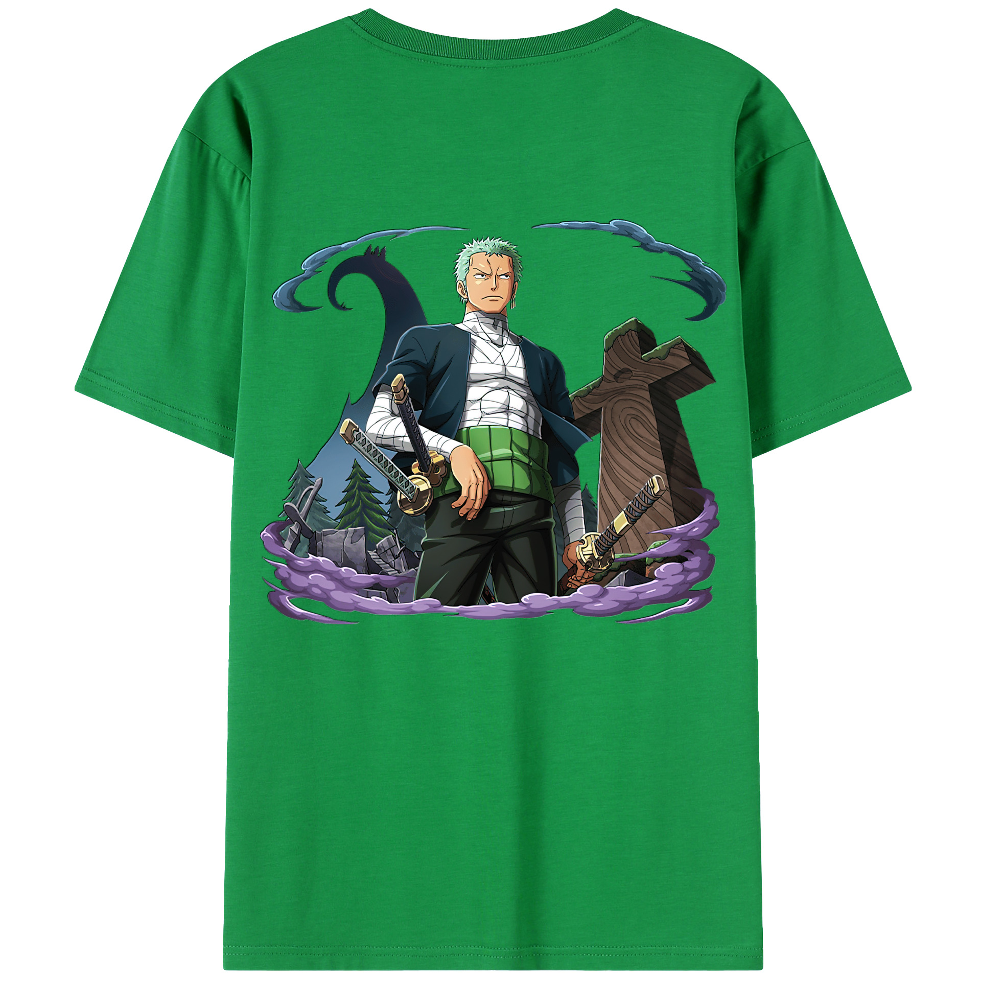 ワンピース ロロノア・ゾロ ONE PIECE Roronoa Zoro 綿100％ メンズ半袖Tシャツ（バックプリント） 通気性