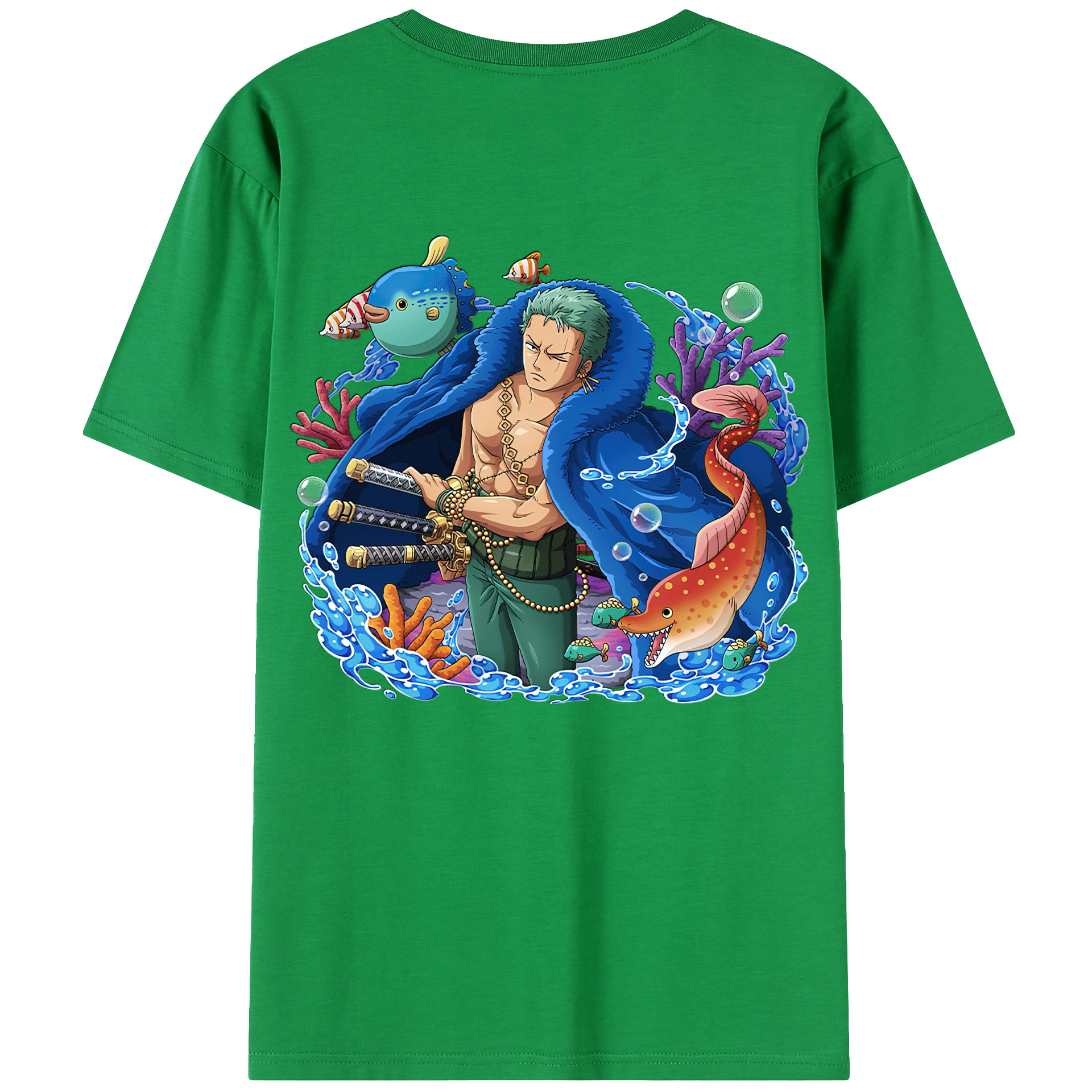 ワンピース ロロノア・ゾロ ONE PIECE Roronoa Zoro 綿100％ メンズ半袖Tシャツ（バックプリント） 通気性
