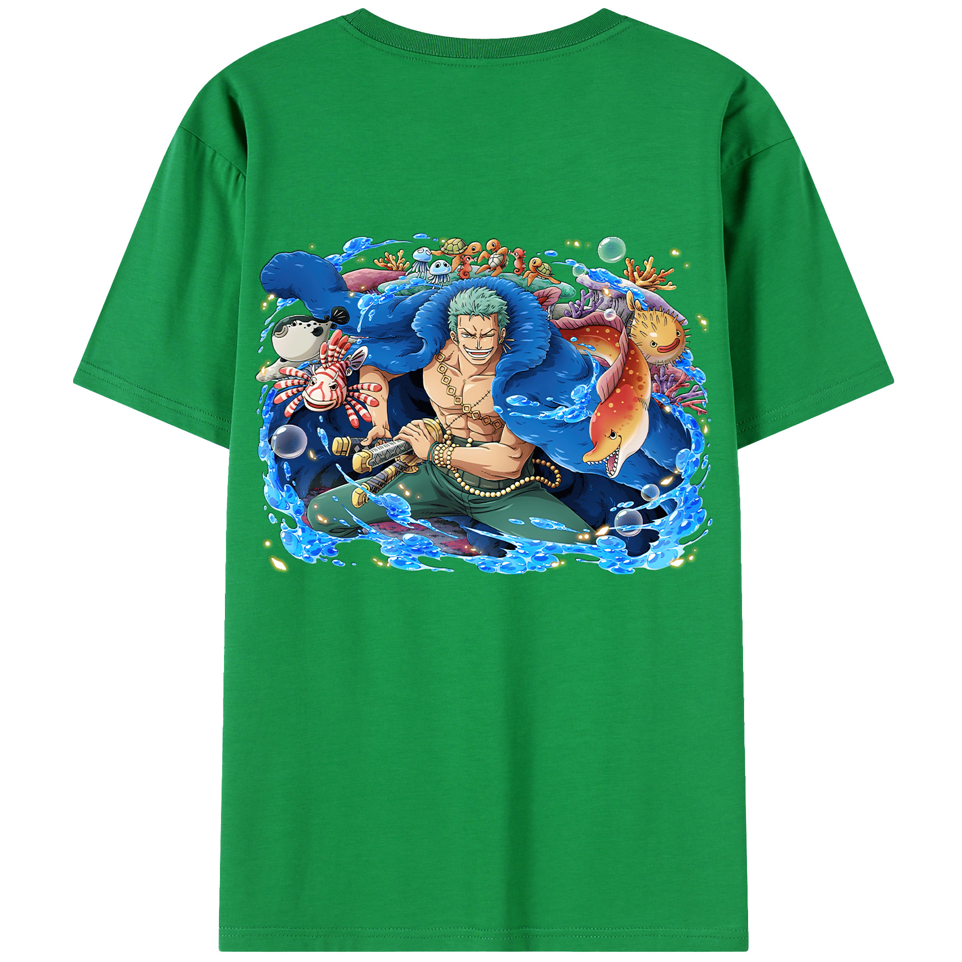 ワンピース ロロノア・ゾロ ONE PIECE Roronoa Zoro 綿100％ メンズ半袖Tシャツ（バックプリント） 通気性