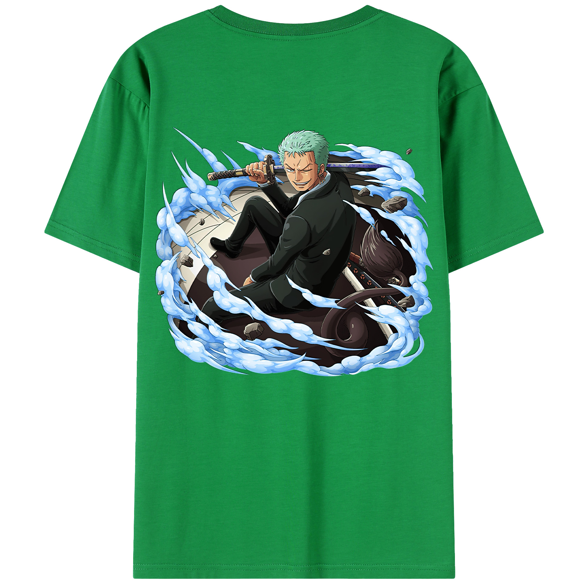 ワンピース ロロノア・ゾロ ONE PIECE Roronoa Zoro 綿100％ メンズ半袖Tシャツ（バックプリント） 通気性