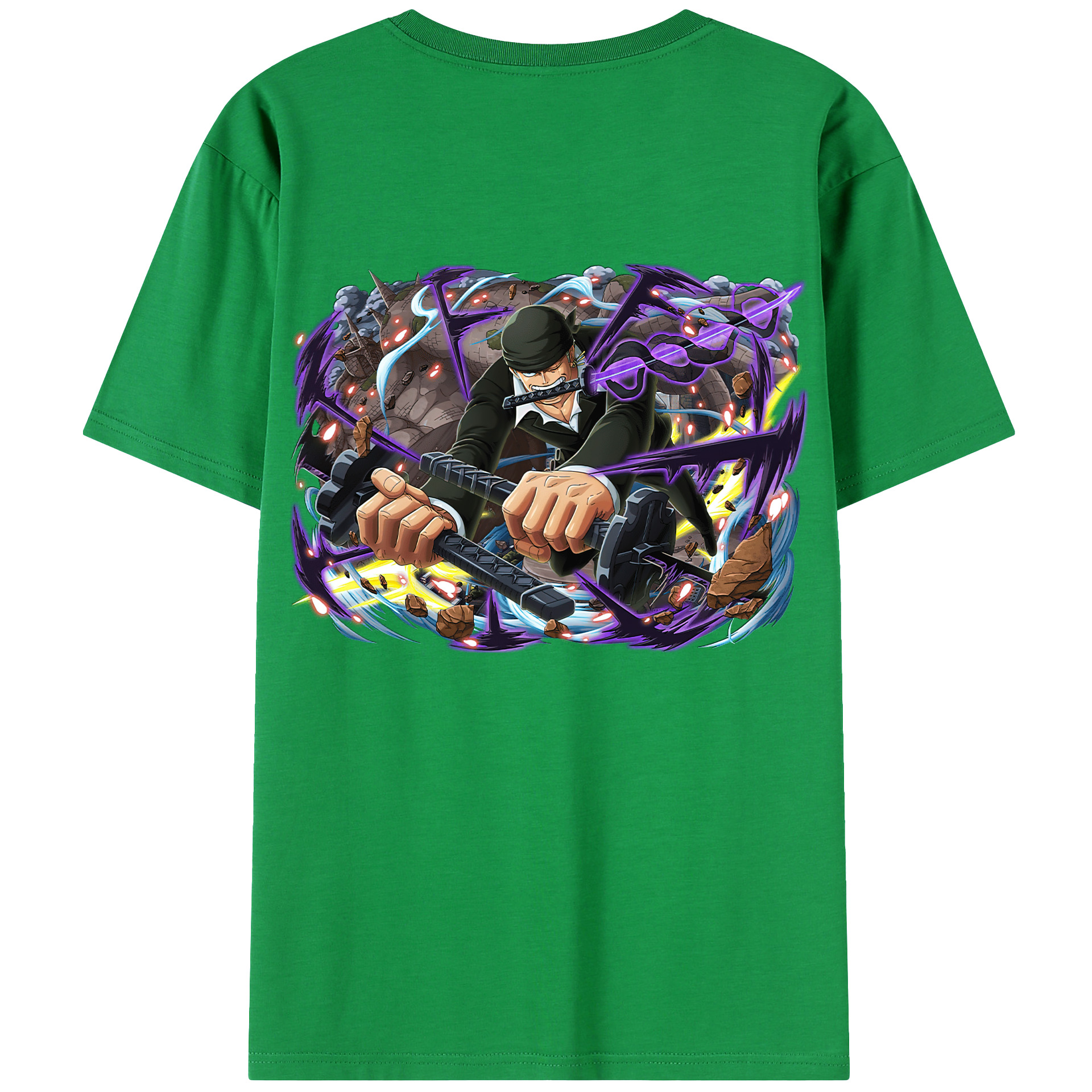 ワンピース ロロノア・ゾロ ONE PIECE Roronoa Zoro 綿100％ メンズ半袖Tシャツ（バックプリント） 通気性