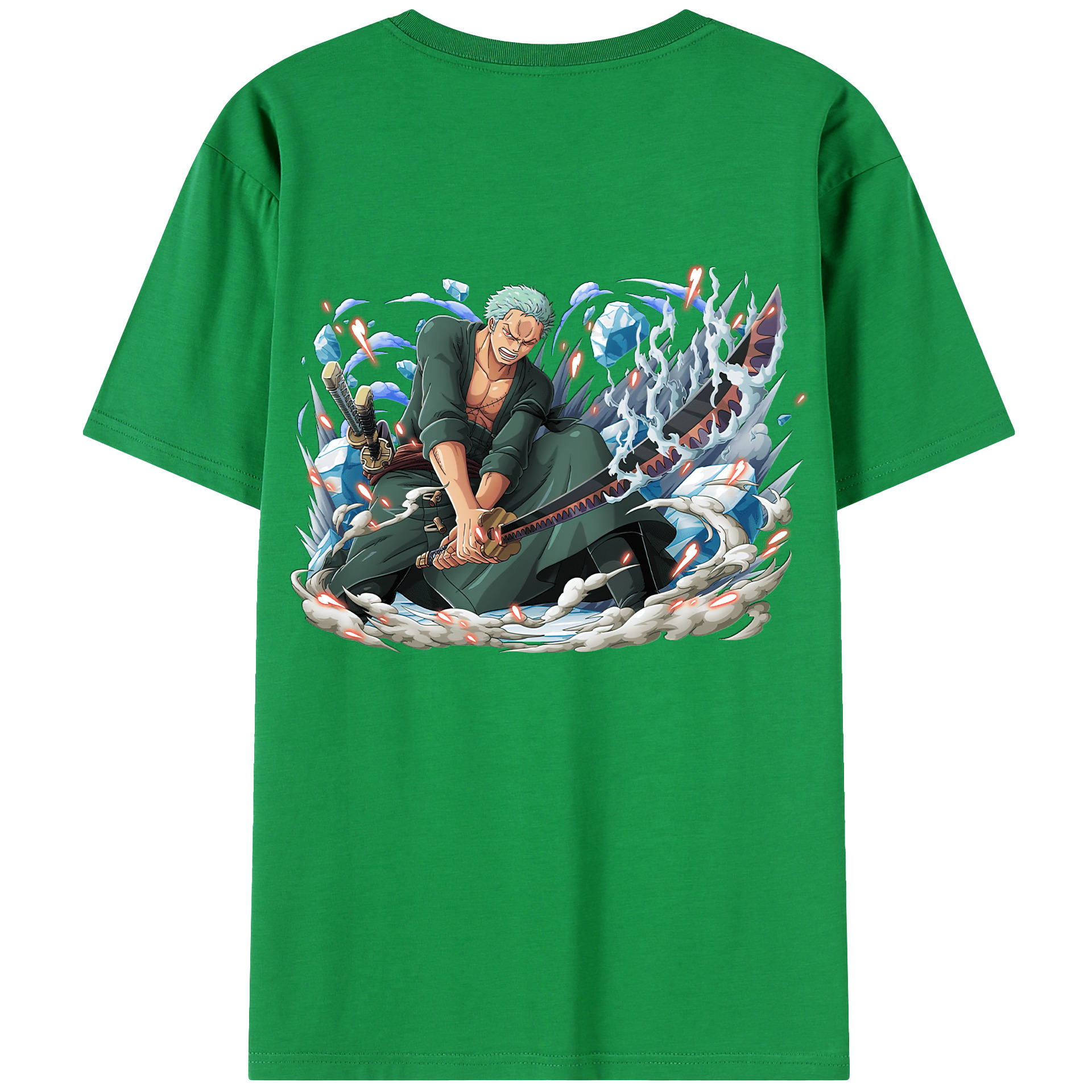 ワンピース ロロノア・ゾロ ONE PIECE Roronoa Zoro 綿100％ メンズ半袖Tシャツ（バックプリント） 通気性