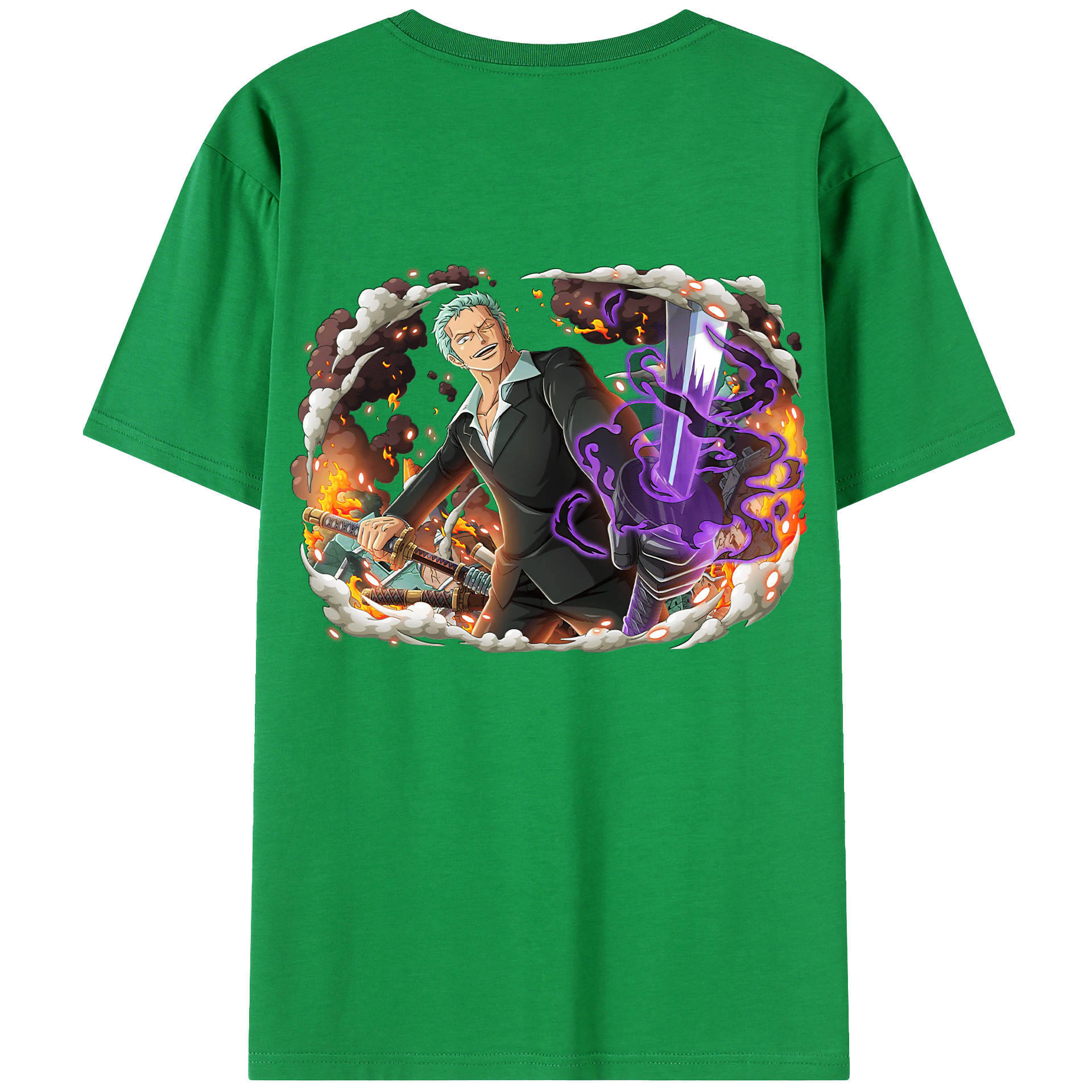 ワンピース ロロノア・ゾロ ONE PIECE Roronoa Zoro 綿100％ メンズ半袖Tシャツ（バックプリント） 通気性