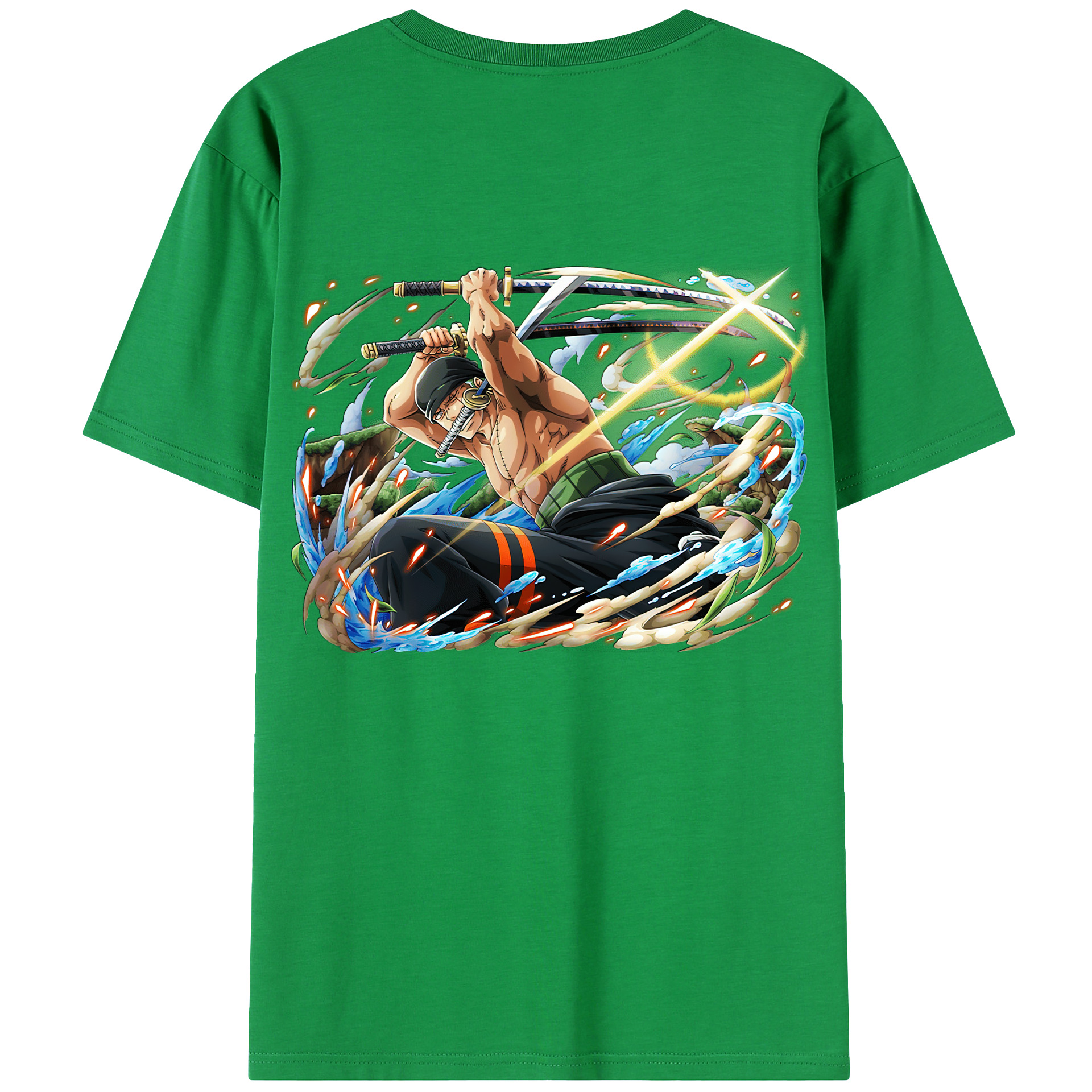 ワンピース ロロノア・ゾロ ONE PIECE Roronoa Zoro 綿100％ メンズ半袖Tシャツ（バックプリント） 通気性