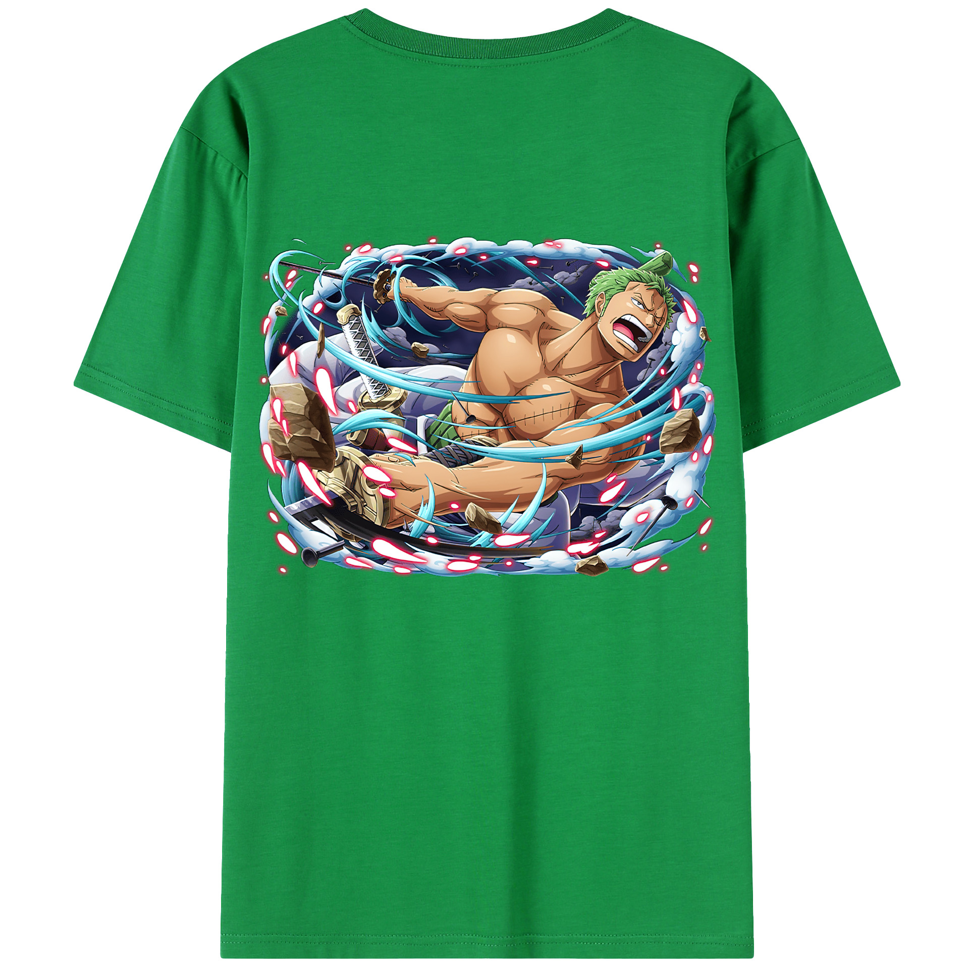 ワンピース ロロノア・ゾロ ONE PIECE Roronoa Zoro 綿100％ メンズ半袖Tシャツ（バックプリント） 通気性