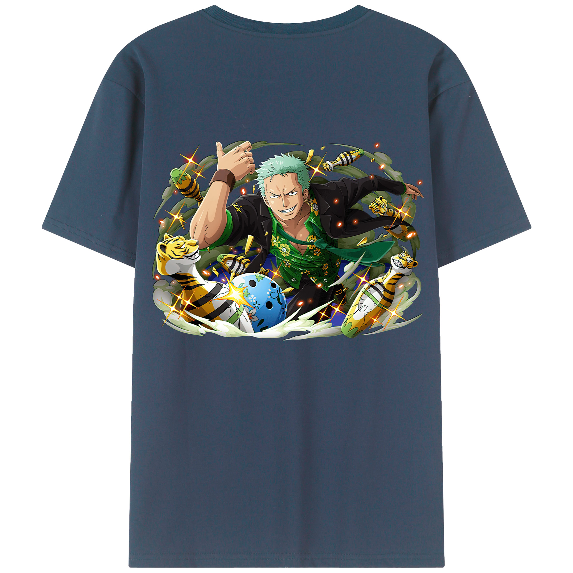 ワンピース ロロノア・ゾロ ONE PIECE Roronoa Zoro 綿100％ メンズ半袖Tシャツ（バックプリント） 通気性