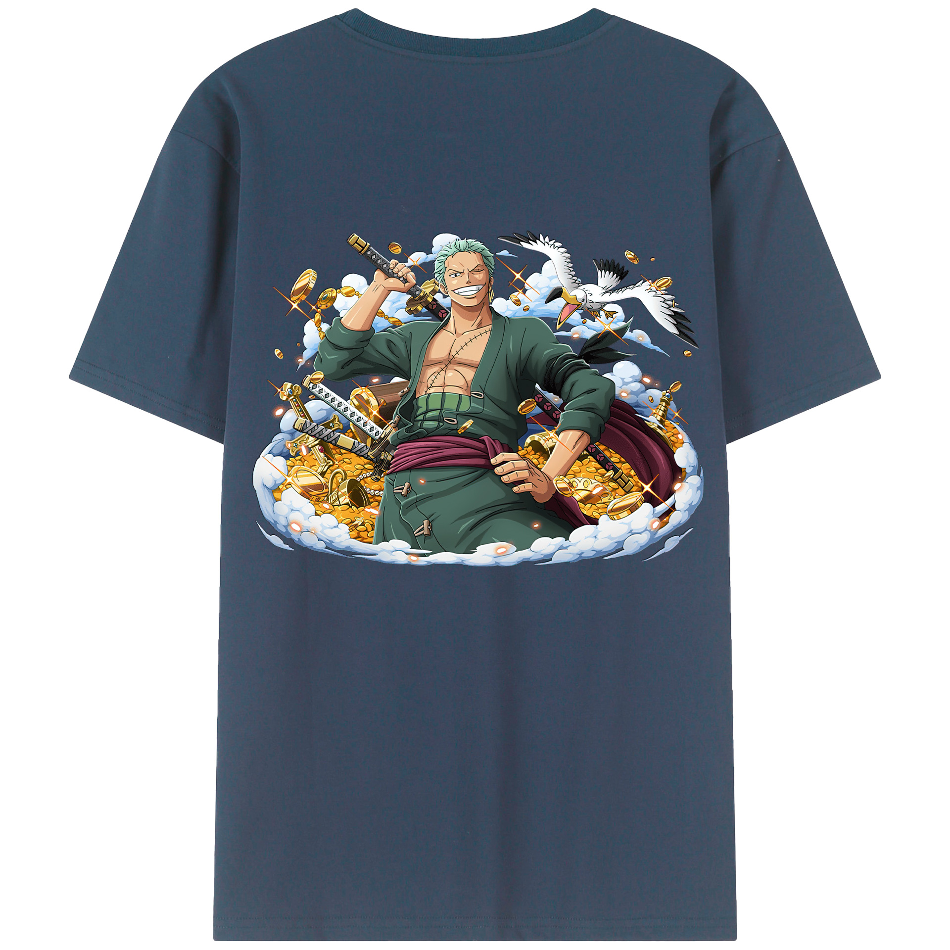 ワンピース ロロノア・ゾロ ONE PIECE Roronoa Zoro 綿100％ メンズ半袖Tシャツ（バックプリント） 通気性