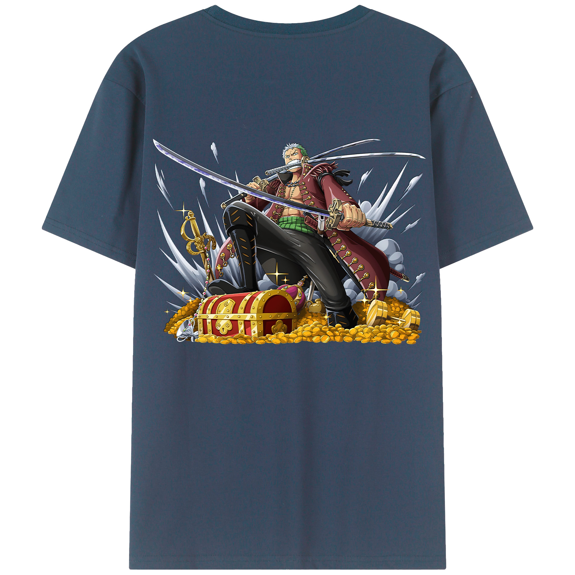 ワンピース ロロノア・ゾロ ONE PIECE Roronoa Zoro 綿100％ メンズ半袖Tシャツ（バックプリント） 通気性