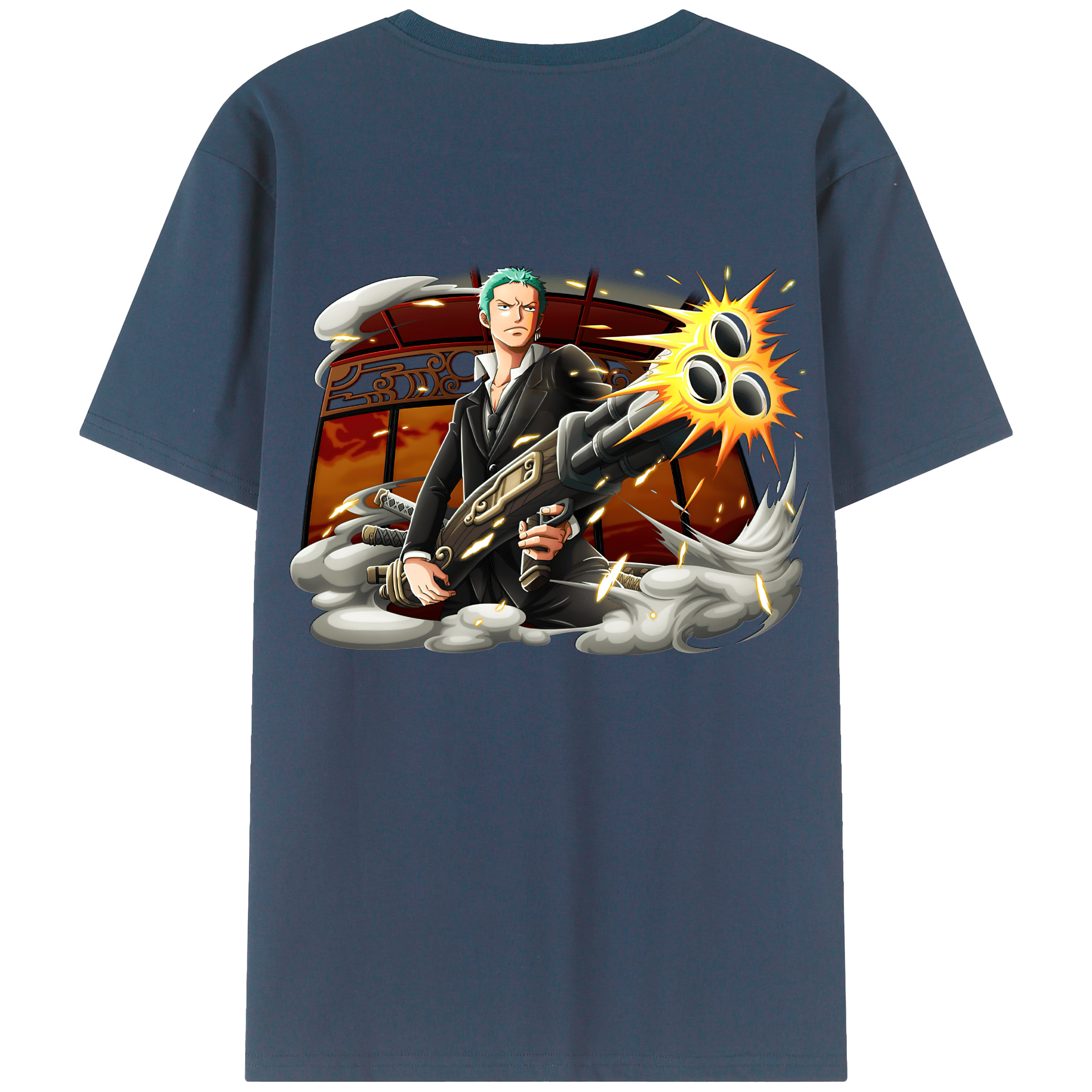 ワンピース ロロノア・ゾロ ONE PIECE Roronoa Zoro 綿100％ メンズ半袖Tシャツ（バックプリント） 通気性