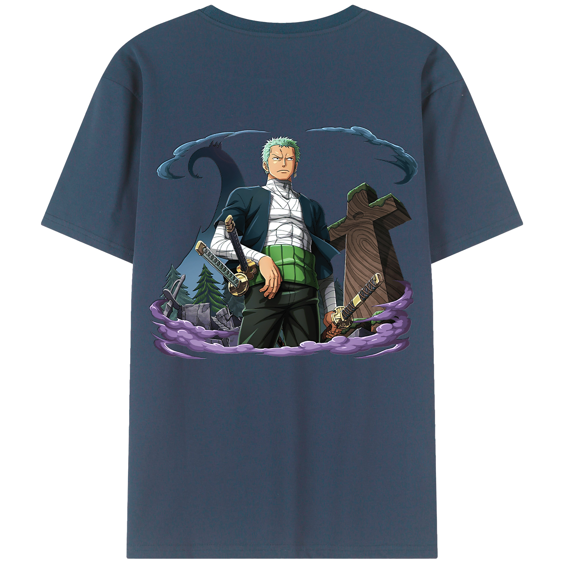 ワンピース ロロノア・ゾロ ONE PIECE Roronoa Zoro 綿100％ メンズ半袖Tシャツ（バックプリント） 通気性