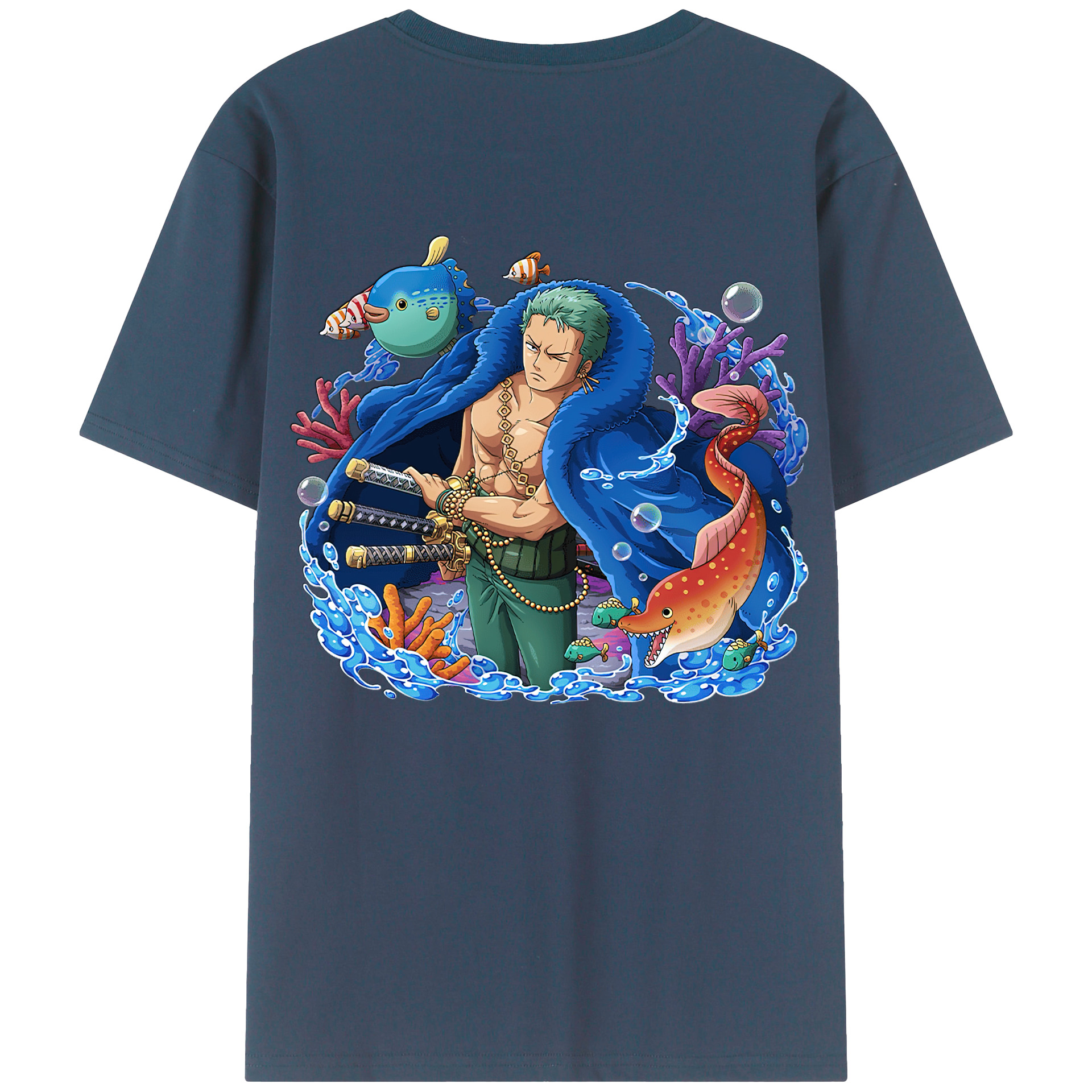 ワンピース ロロノア・ゾロ ONE PIECE Roronoa Zoro 綿100％ メンズ半袖Tシャツ（バックプリント） 通気性