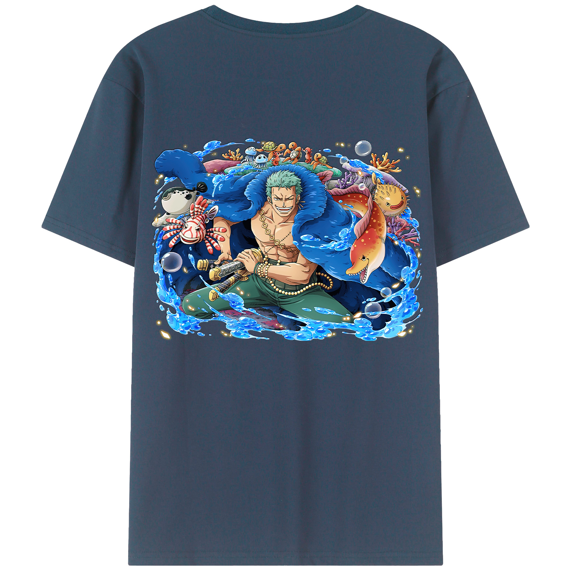 ワンピース ロロノア・ゾロ ONE PIECE Roronoa Zoro 綿100％ メンズ半袖Tシャツ（バックプリント） 通気性