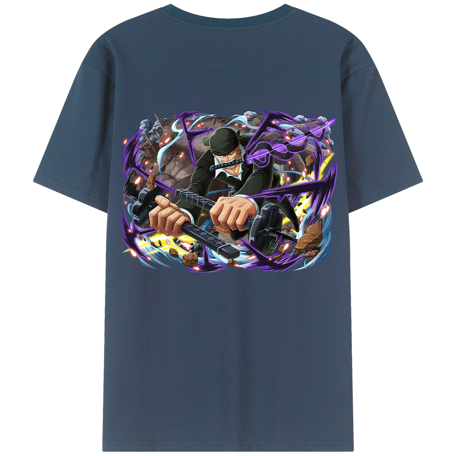 ワンピース ロロノア・ゾロ ONE PIECE Roronoa Zoro 綿100％ メンズ半袖Tシャツ（バックプリント） 通気性