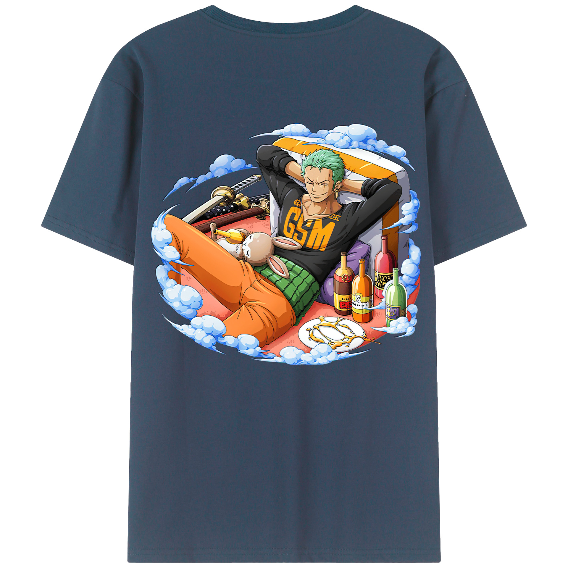 ワンピース ロロノア・ゾロ ONE PIECE Roronoa Zoro 綿100％ メンズ半袖Tシャツ（バックプリント） 通気性