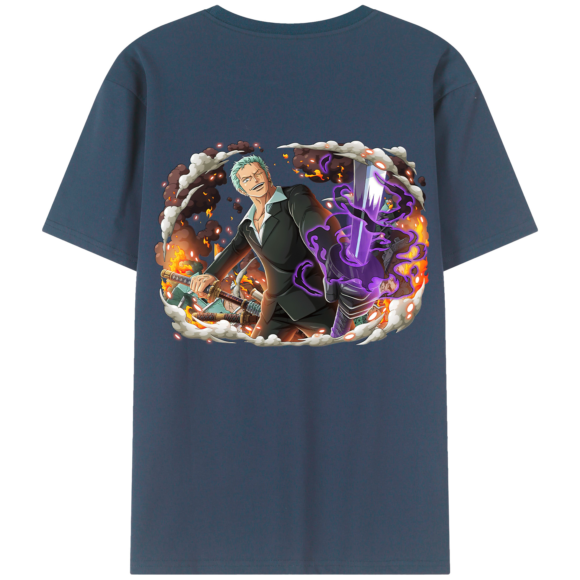 ワンピース ロロノア・ゾロ ONE PIECE Roronoa Zoro 綿100％ メンズ半袖Tシャツ（バックプリント） 通気性