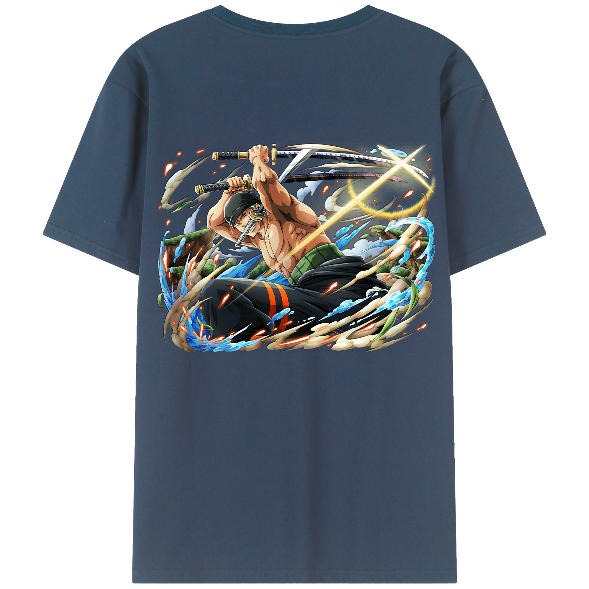 ワンピース ロロノア・ゾロ ONE PIECE Roronoa Zoro 綿100％ メンズ半袖Tシャツ（バックプリント） 通気性