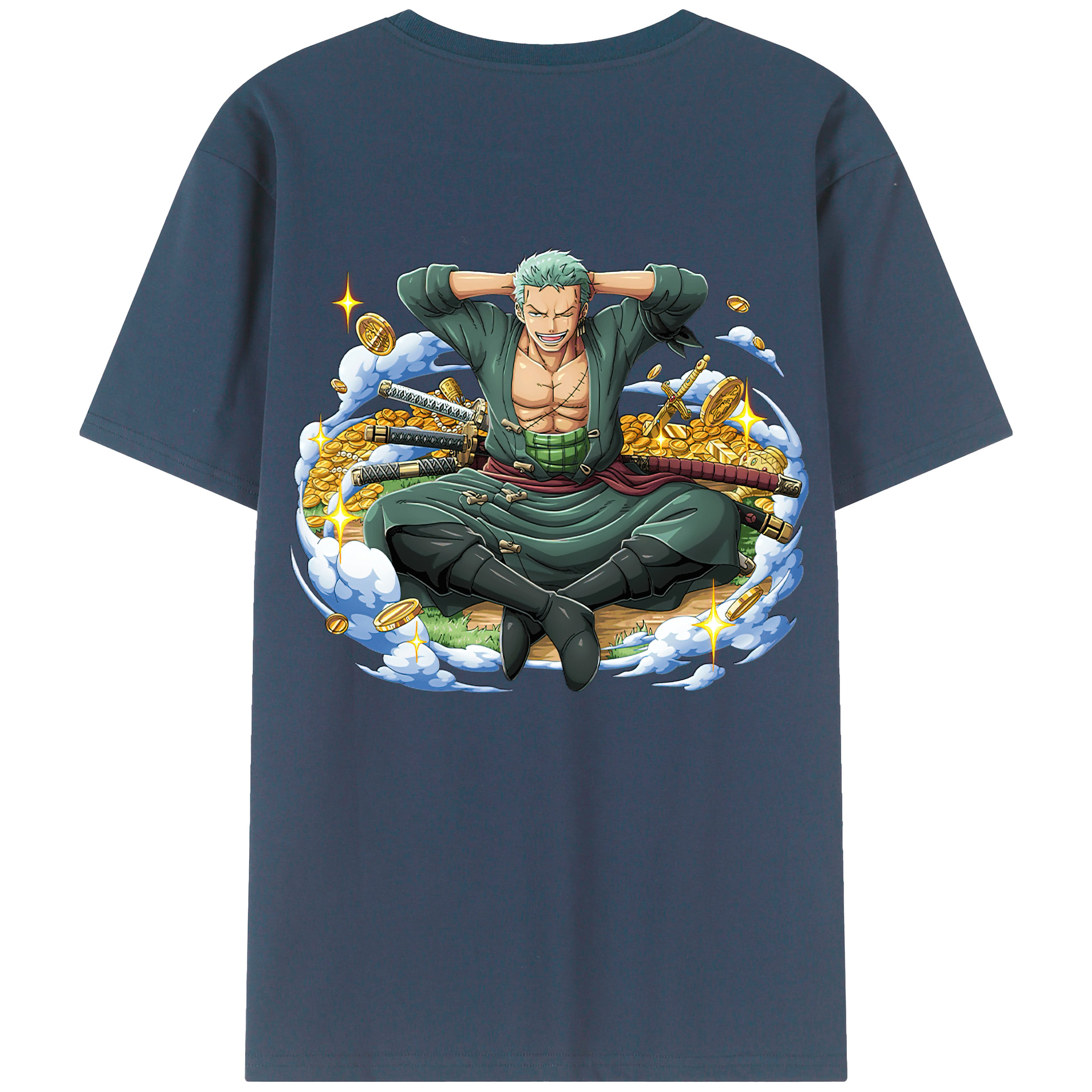ワンピース ロロノア・ゾロ ONE PIECE Roronoa Zoro 綿100％ メンズ半袖Tシャツ（バックプリント） 通気性