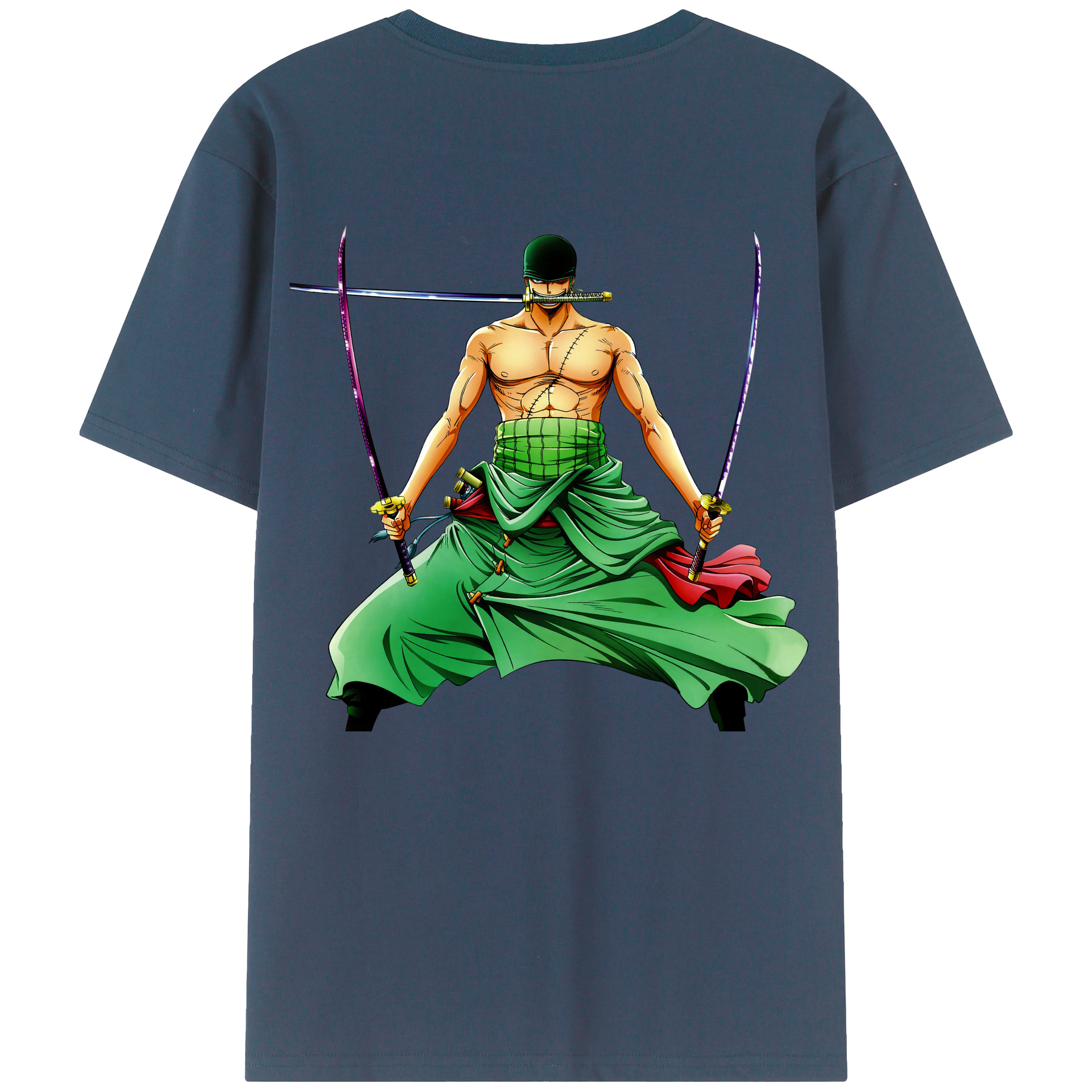 ワンピース ロロノア・ゾロ ONE PIECE Roronoa Zoro 綿100％ メンズ半袖Tシャツ（バックプリント） 通気性