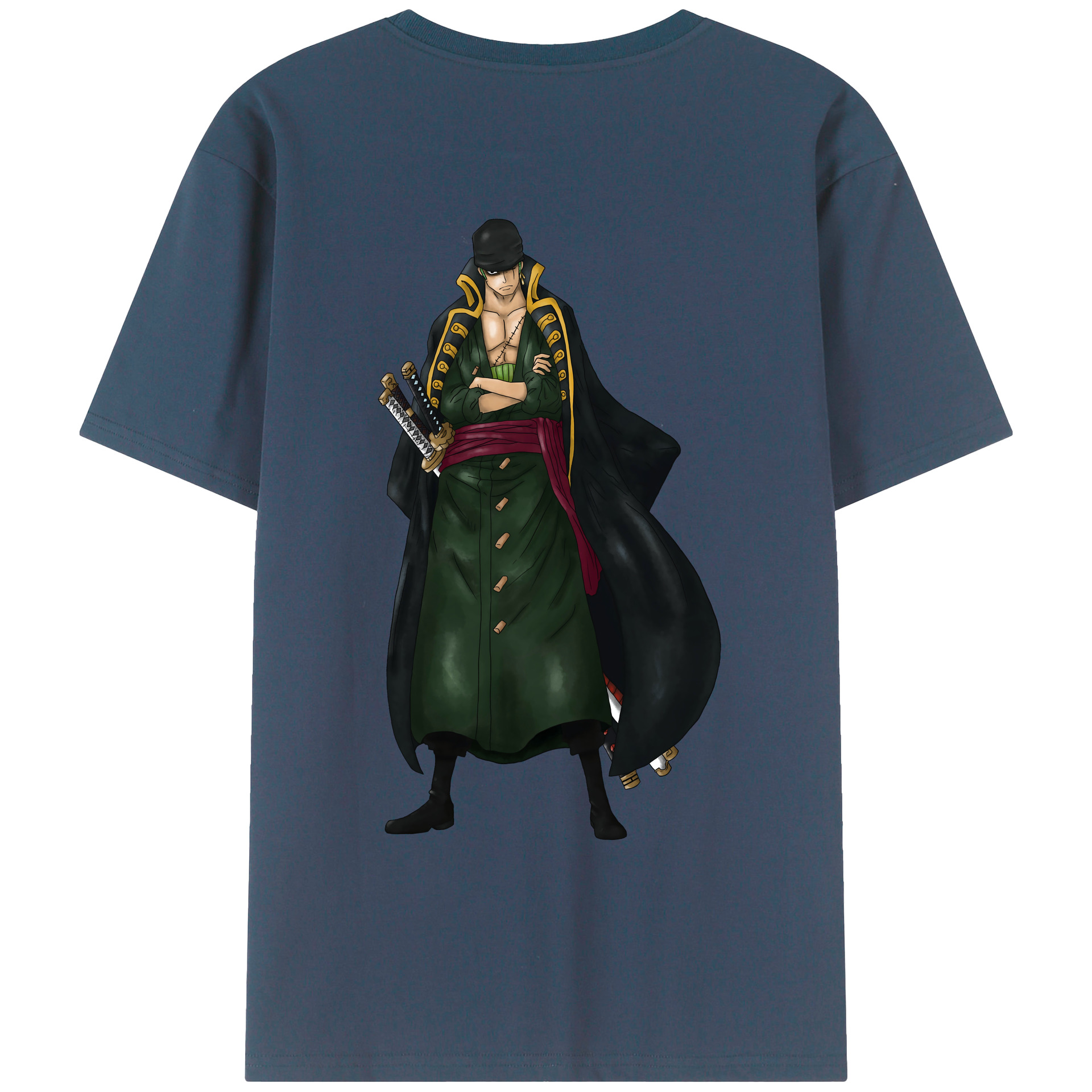 ワンピース ロロノア・ゾロ ONE PIECE Roronoa Zoro 綿100％ メンズ半袖Tシャツ（バックプリント） 通気性