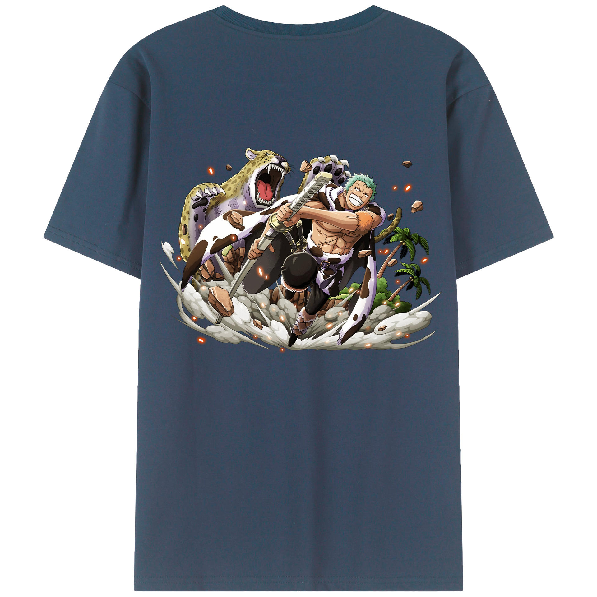 ワンピース ロロノア・ゾロ ONE PIECE Roronoa Zoro 綿100％ メンズ半袖Tシャツ（バックプリント） 通気性