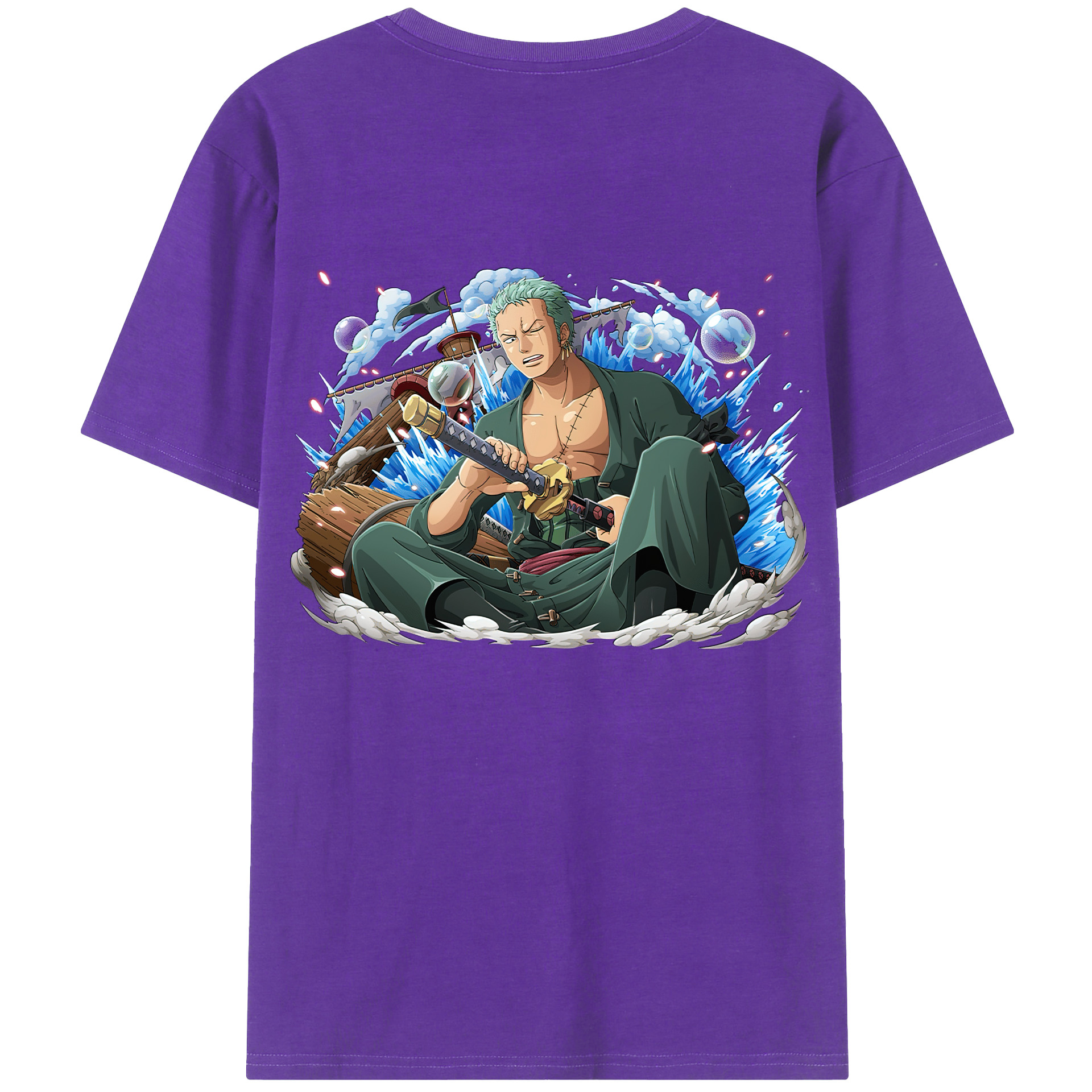 ワンピース ロロノア・ゾロ ONE PIECE Roronoa Zoro 綿100％ メンズ半袖Tシャツ（バックプリント） 通気性