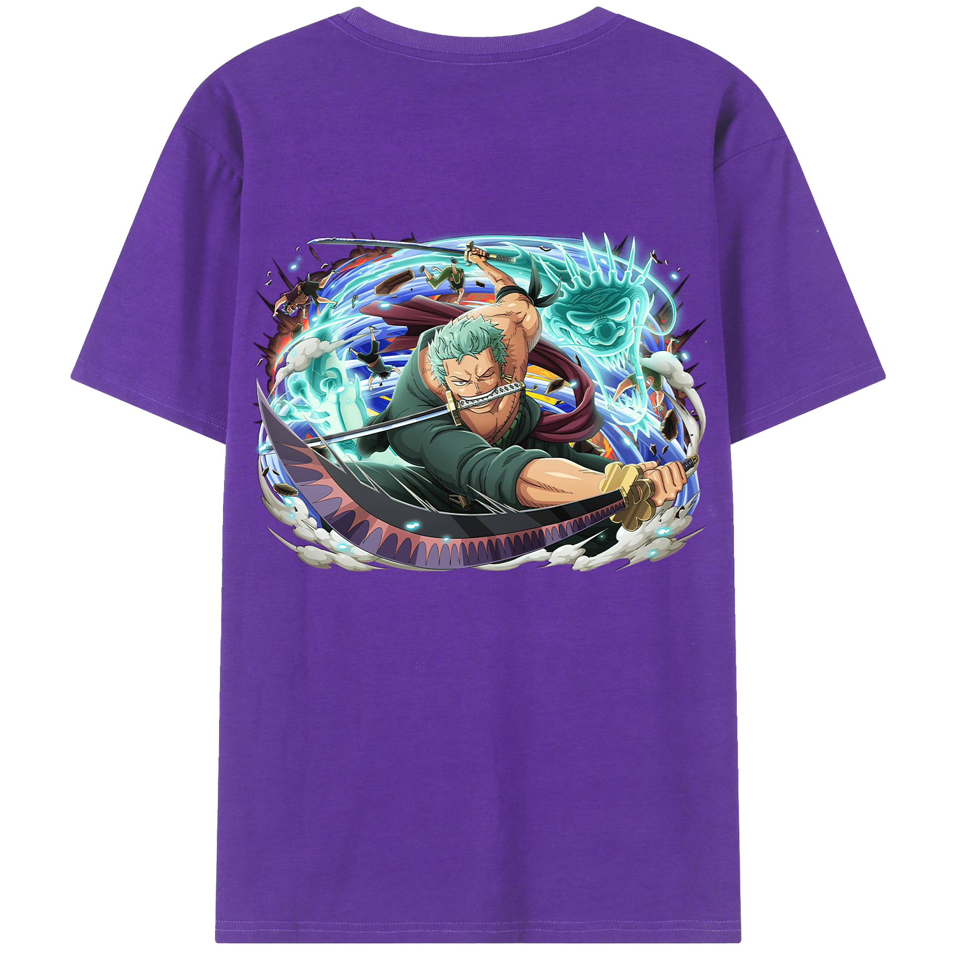 ワンピース ロロノア・ゾロ ONE PIECE Roronoa Zoro 綿100％ メンズ半袖Tシャツ（バックプリント） 通気性