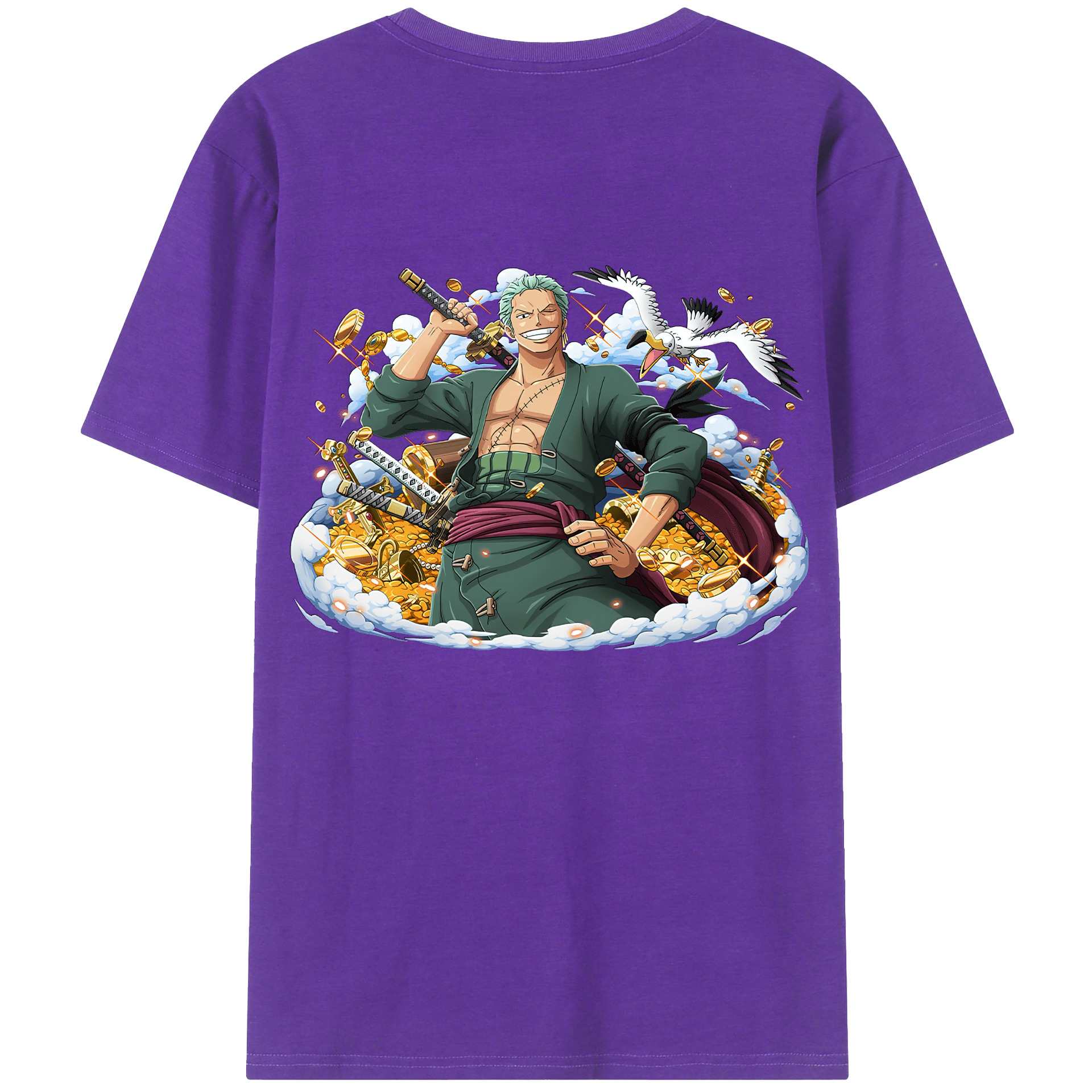 ワンピース ロロノア・ゾロ ONE PIECE Roronoa Zoro 綿100％ メンズ半袖Tシャツ（バックプリント） 通気性