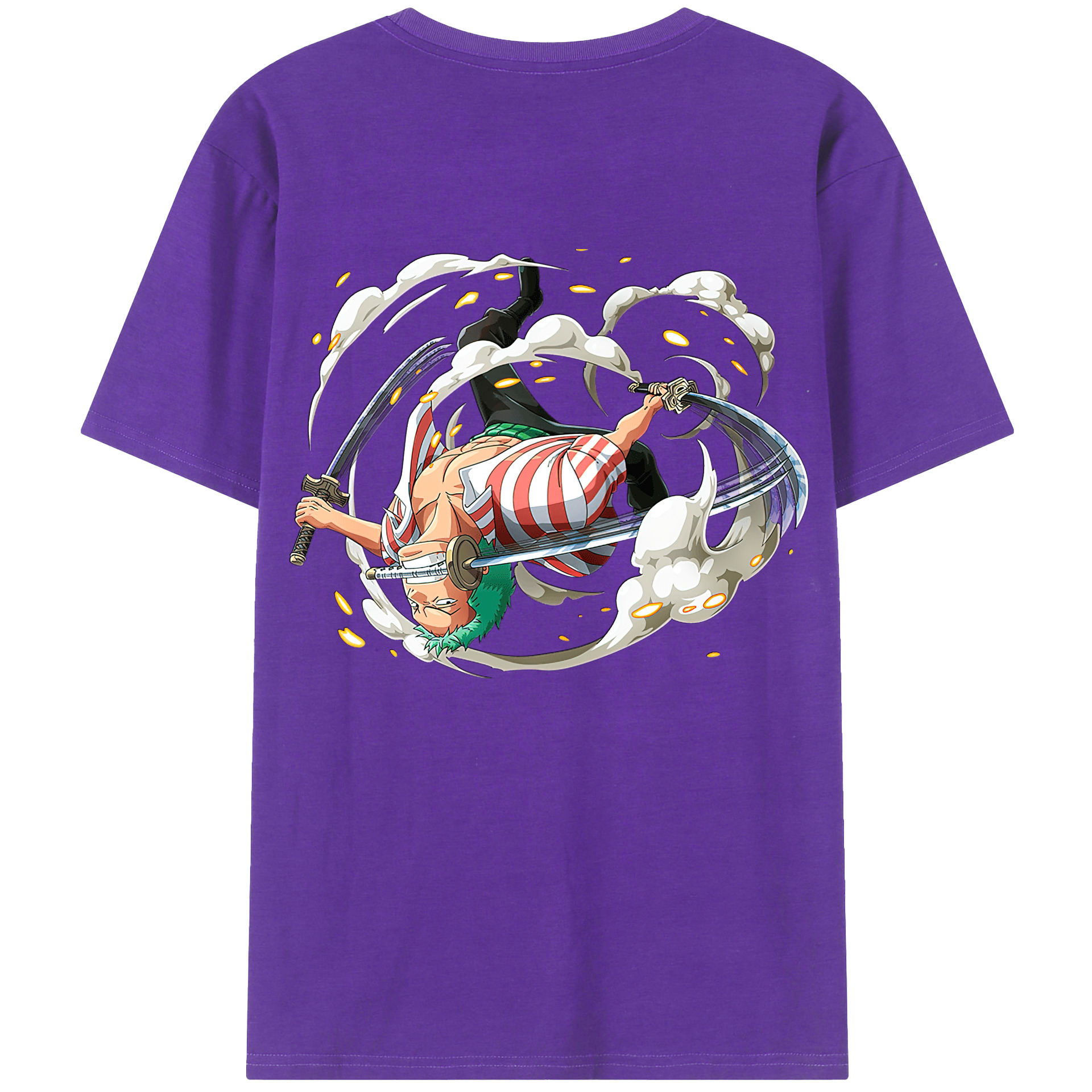 ワンピース ロロノア・ゾロ ONE PIECE Roronoa Zoro 綿100％ メンズ半袖Tシャツ（バックプリント） 通気性