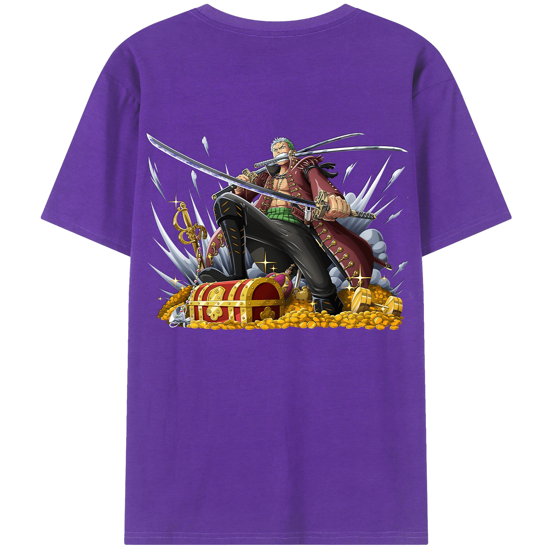 ワンピース ロロノア・ゾロ ONE PIECE Roronoa Zoro 綿100％ メンズ半袖Tシャツ（バックプリント） 通気性