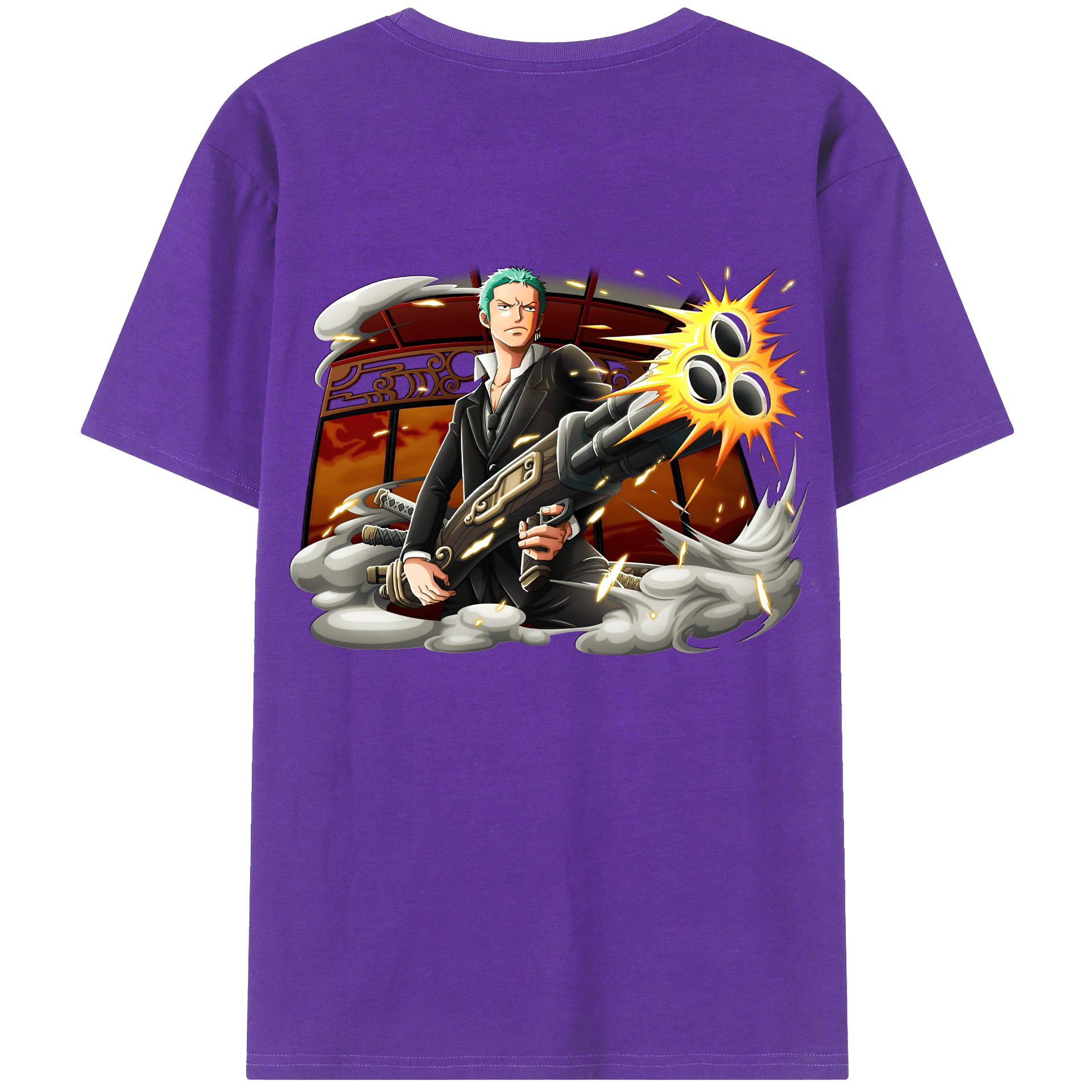ワンピース ロロノア・ゾロ ONE PIECE Roronoa Zoro 綿100％ メンズ半袖Tシャツ（バックプリント） 通気性