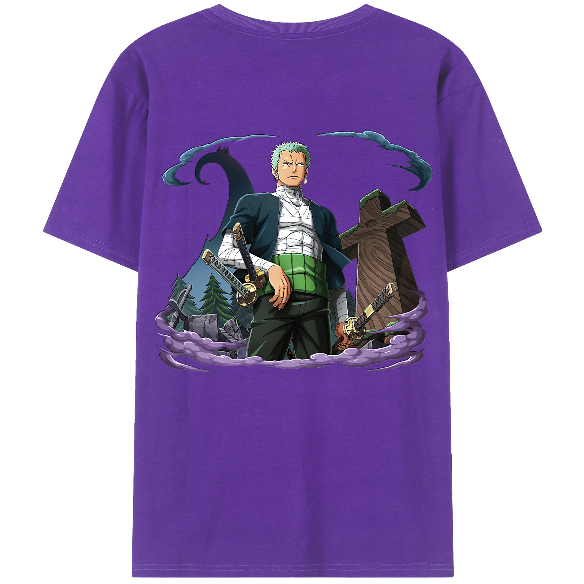 ワンピース ロロノア・ゾロ ONE PIECE Roronoa Zoro 綿100％ メンズ半袖Tシャツ（バックプリント） 通気性