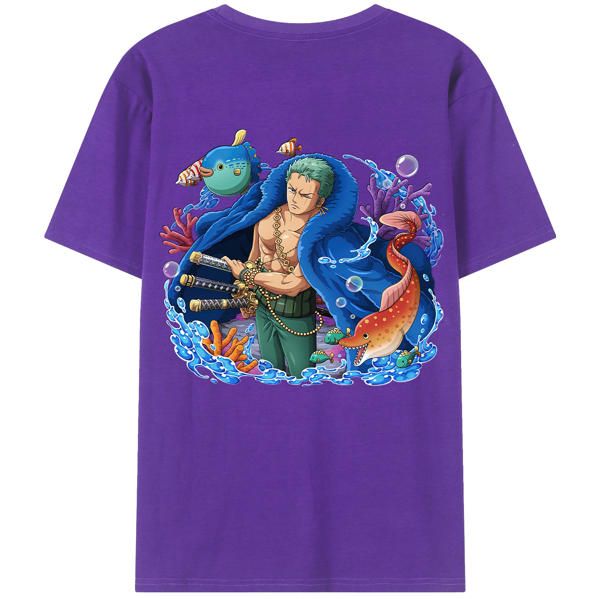 ワンピース ロロノア・ゾロ ONE PIECE Roronoa Zoro 綿100％ メンズ半袖Tシャツ（バックプリント） 通気性