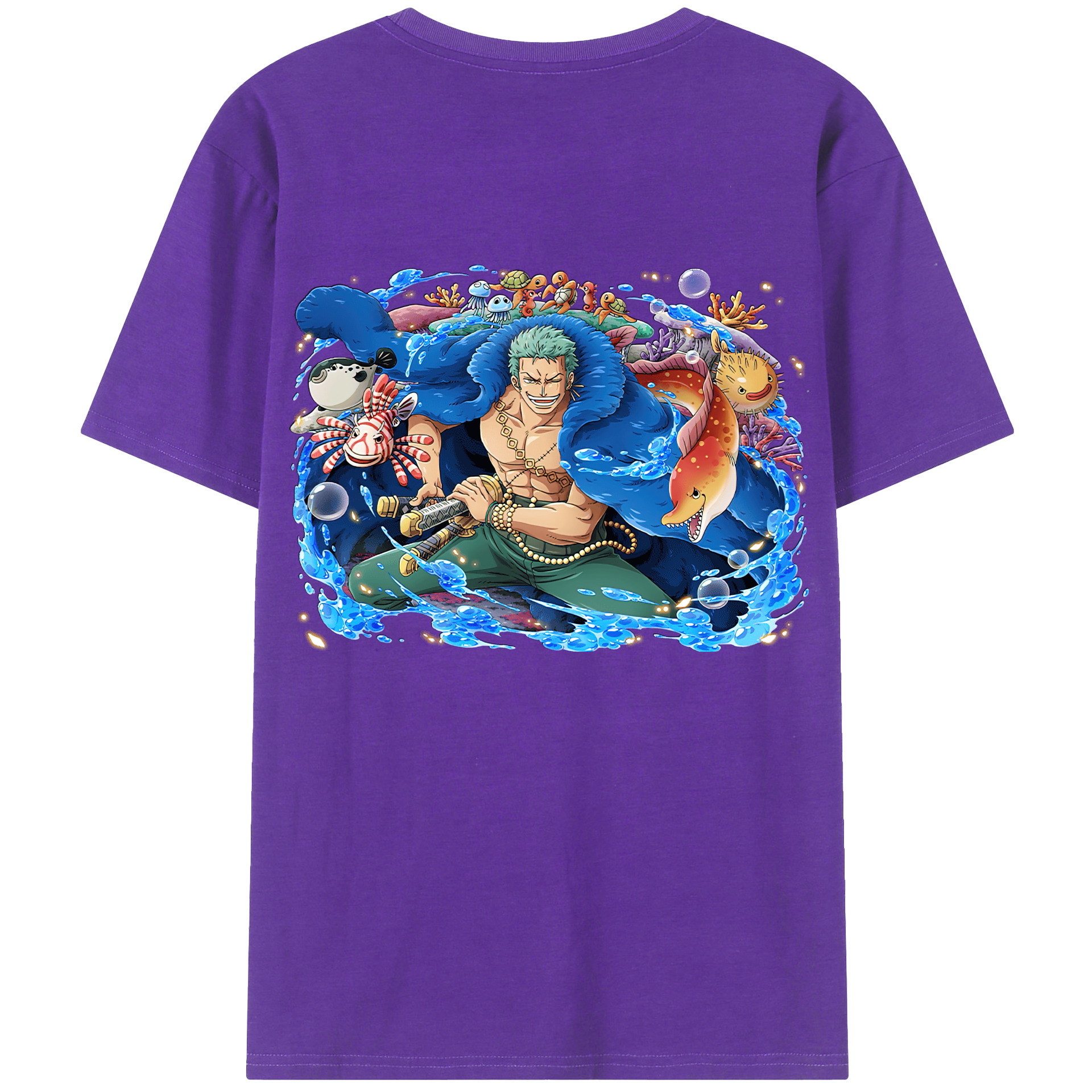 ワンピース ロロノア・ゾロ ONE PIECE Roronoa Zoro 綿100％ メンズ半袖Tシャツ（バックプリント） 通気性