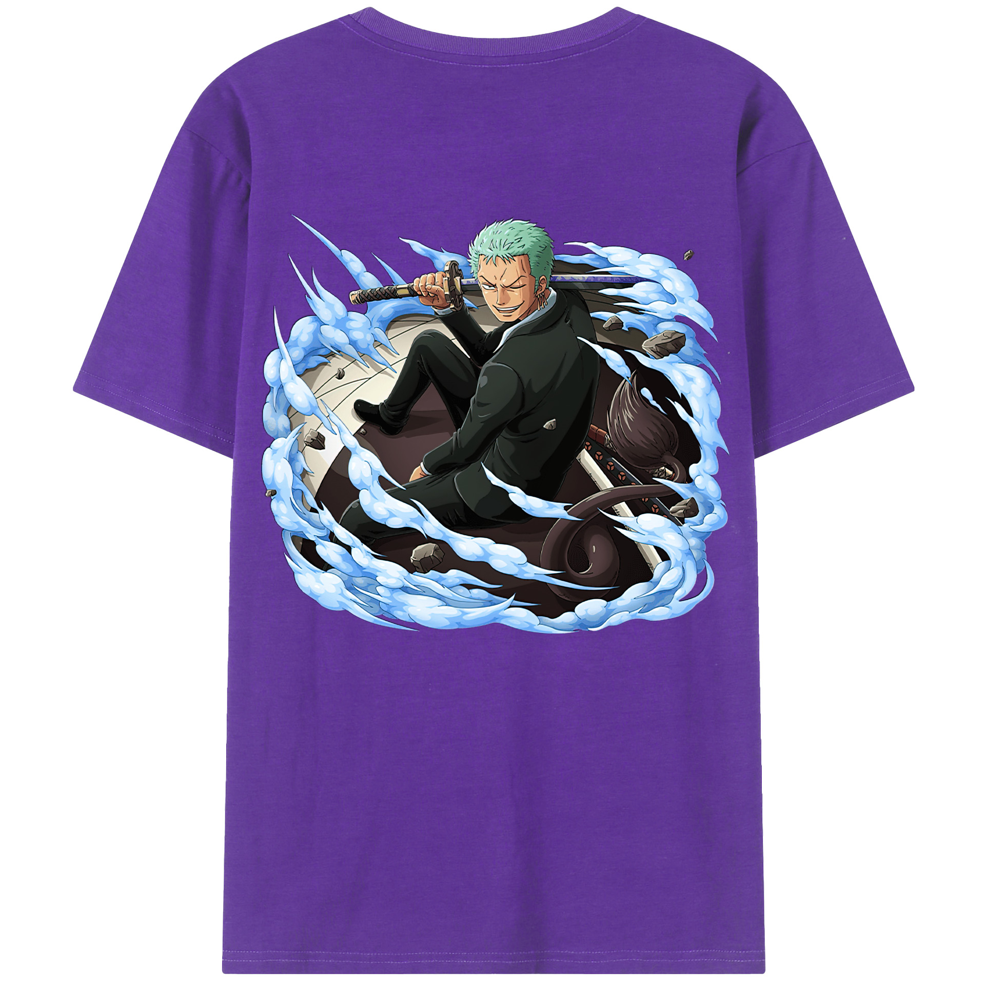 ワンピース ロロノア・ゾロ ONE PIECE Roronoa Zoro 綿100％ メンズ半袖Tシャツ（バックプリント） 通気性