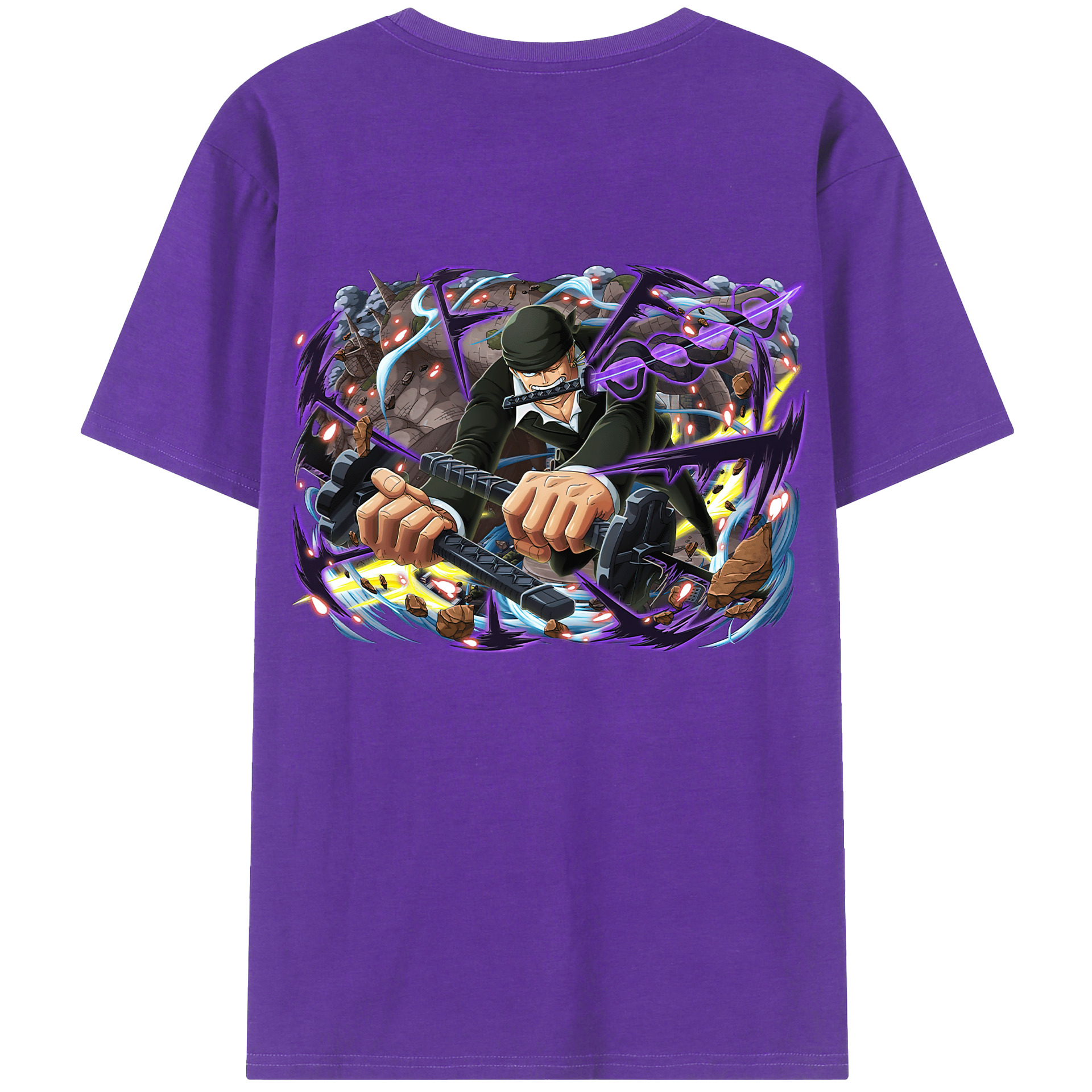 ワンピース ロロノア・ゾロ ONE PIECE Roronoa Zoro 綿100％ メンズ半袖Tシャツ（バックプリント） 通気性