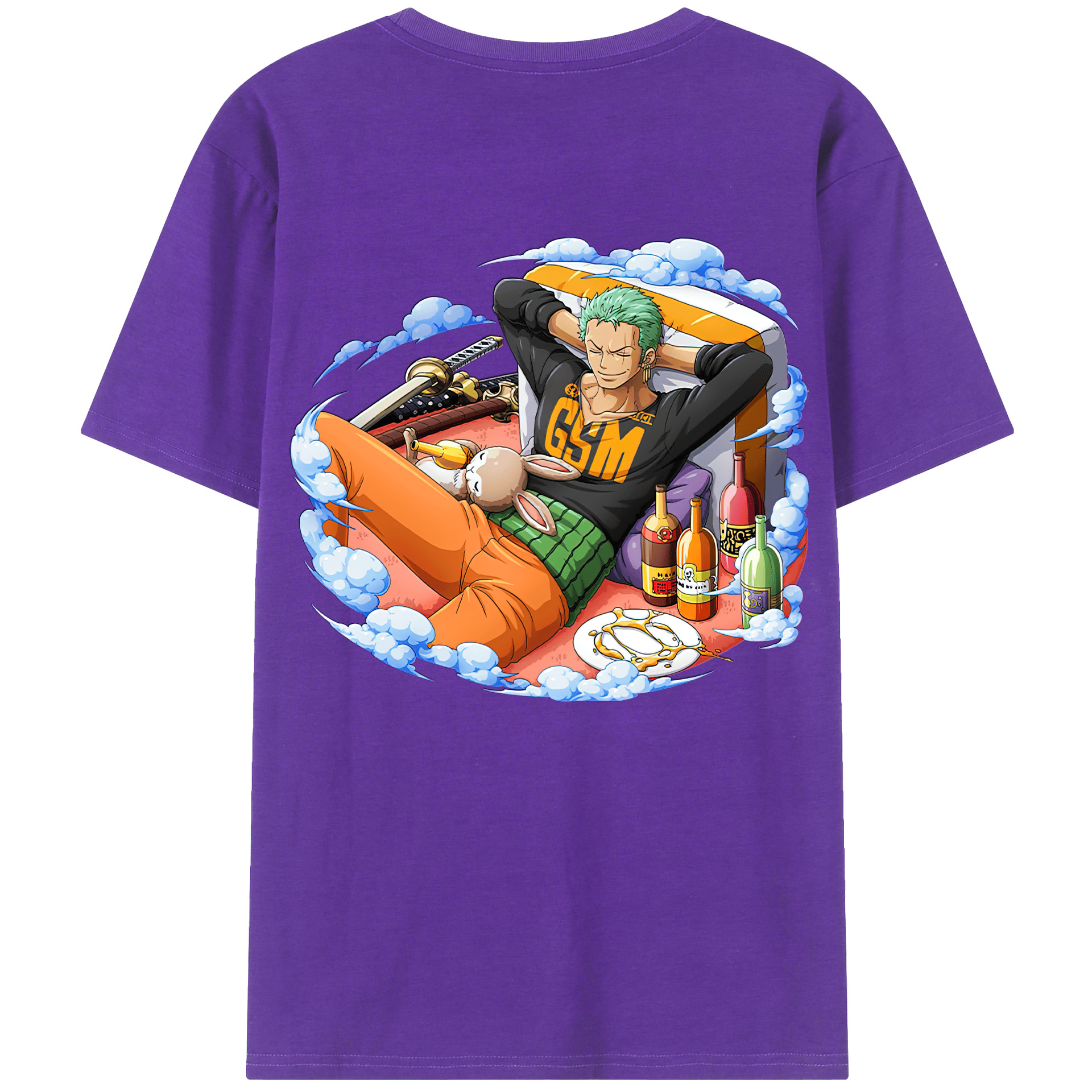 ワンピース ロロノア・ゾロ ONE PIECE Roronoa Zoro 綿100％ メンズ半袖Tシャツ（バックプリント） 通気性