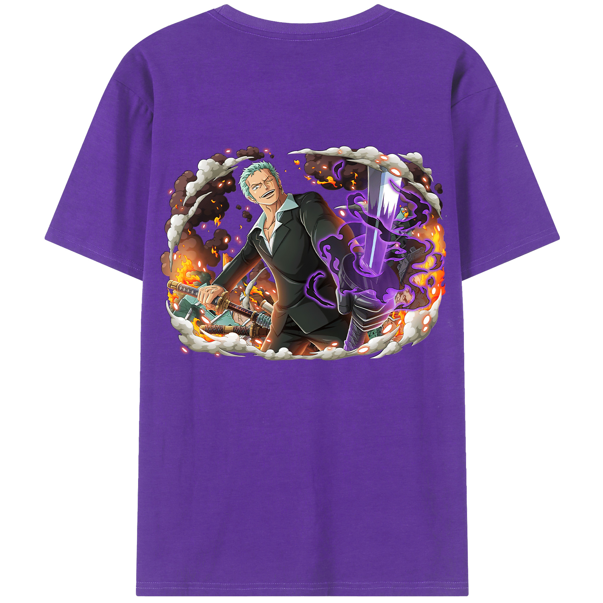 ワンピース ロロノア・ゾロ ONE PIECE Roronoa Zoro 綿100％ メンズ半袖Tシャツ（バックプリント） 通気性