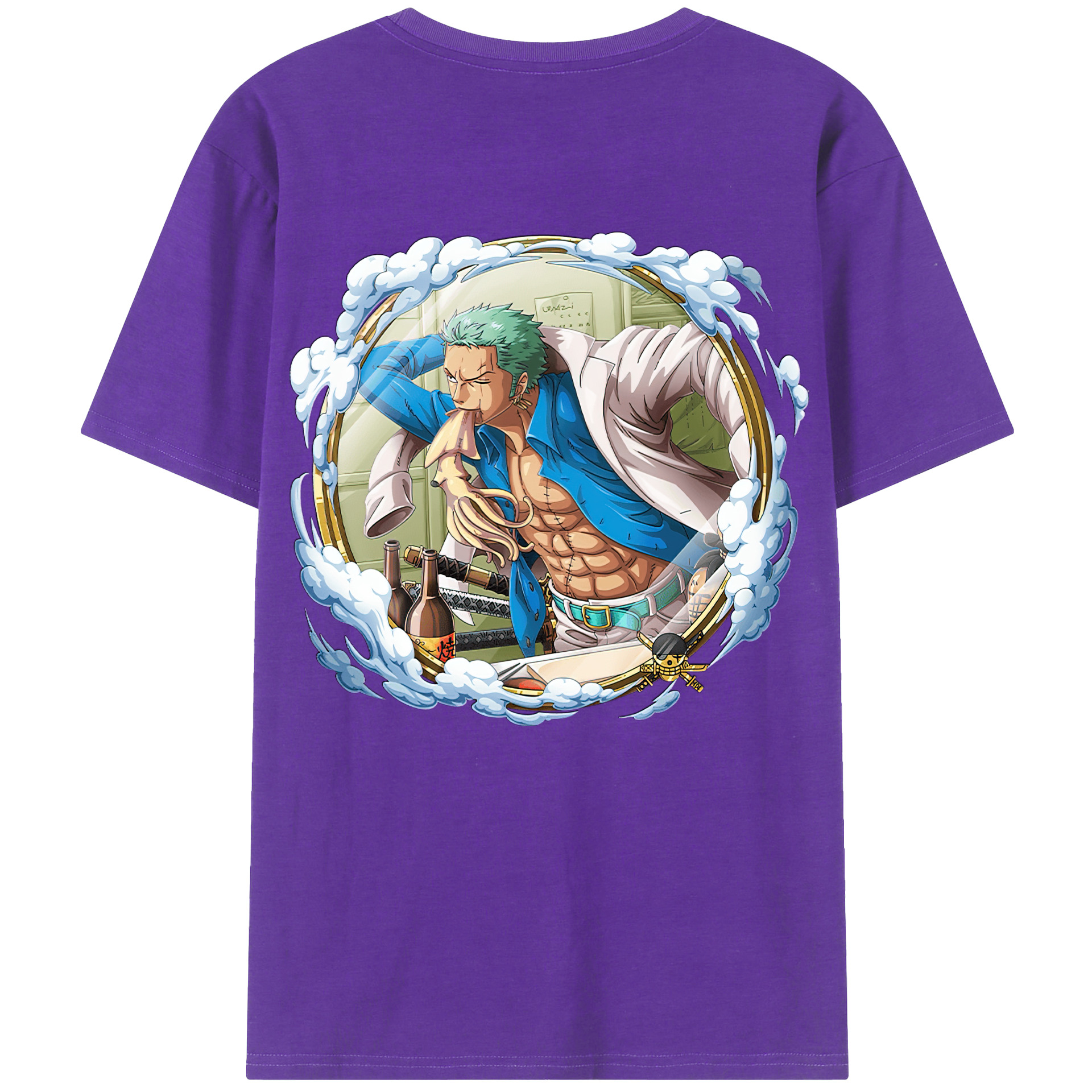 ワンピース ロロノア・ゾロ ONE PIECE Roronoa Zoro 綿100％ メンズ半袖Tシャツ（バックプリント） 通気性