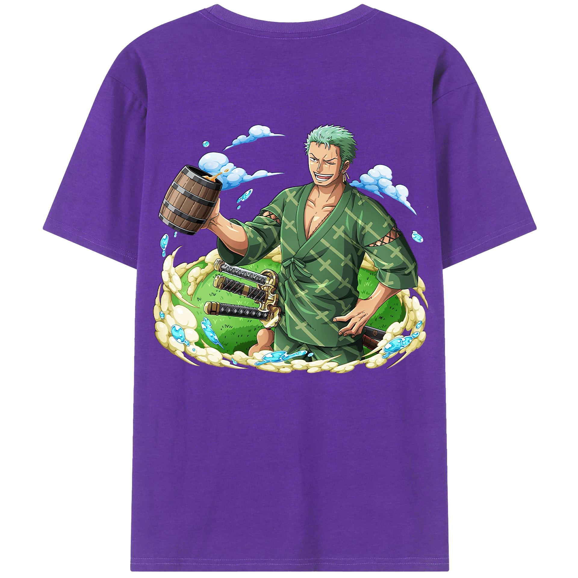 ワンピース ロロノア・ゾロ ONE PIECE Roronoa Zoro 綿100％ メンズ半袖Tシャツ（バックプリント） 通気性