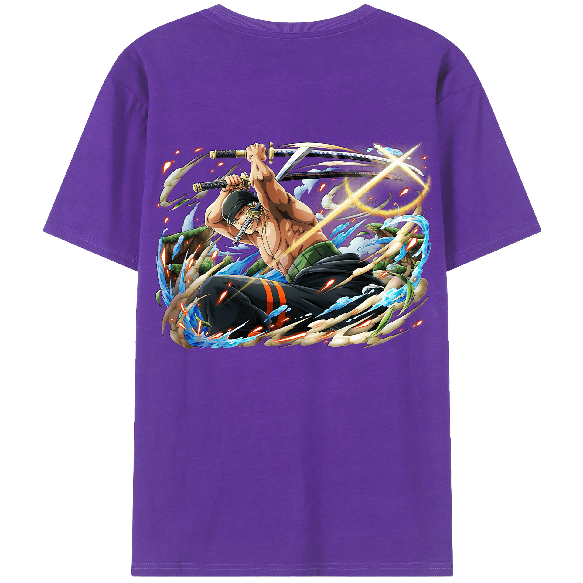 ワンピース ロロノア・ゾロ ONE PIECE Roronoa Zoro 綿100％ メンズ半袖Tシャツ（バックプリント） 通気性